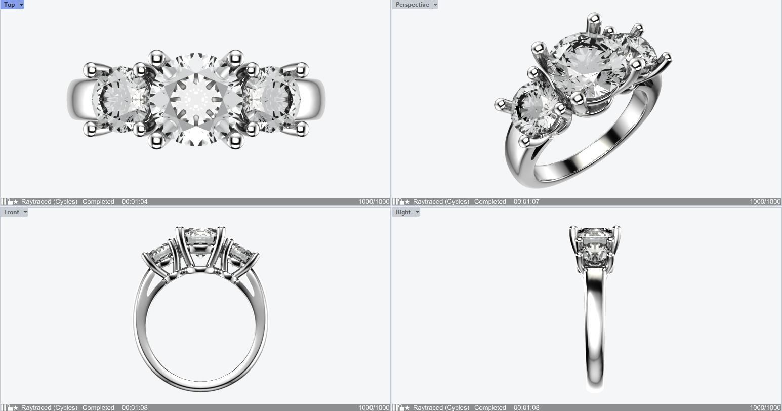 Trilogy 3 Stone Ring 3D print model_5