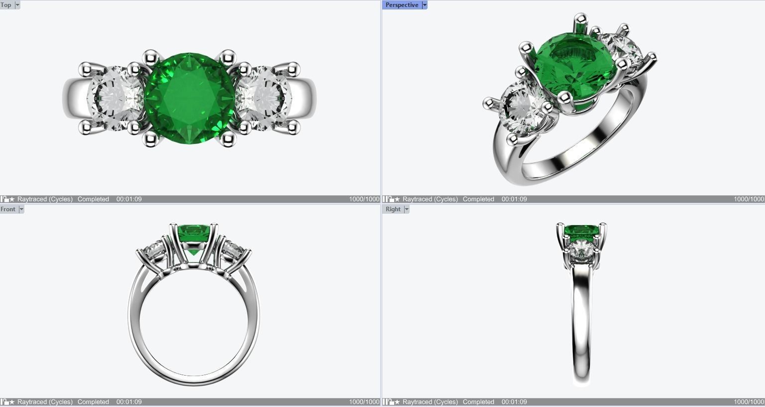 Trilogy 3 Stone Ring 3D print model_1