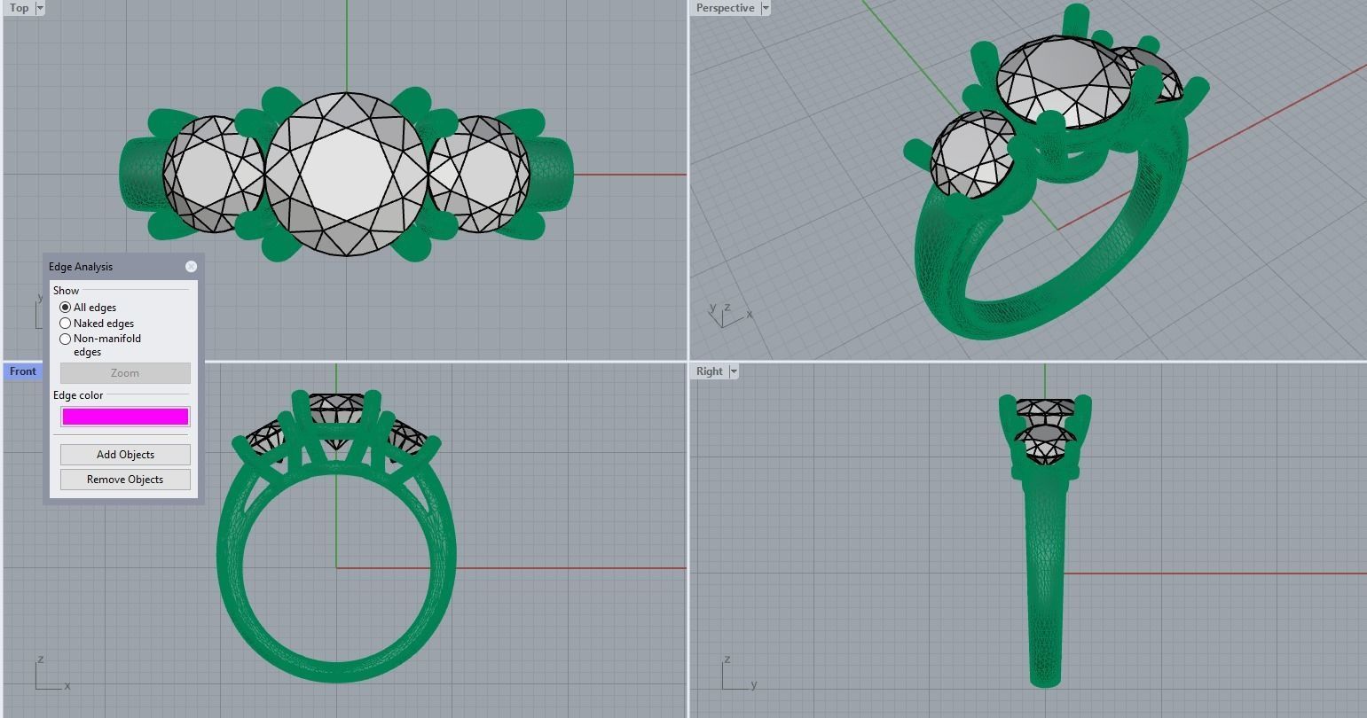 Trilogy 3 Stone Ring 3D print model_7