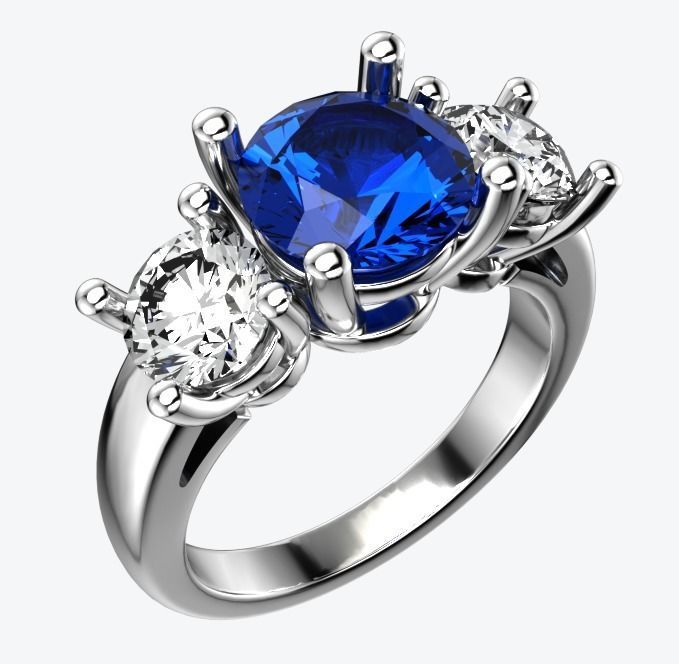 Trilogy 3 Stone Ring 3D print model_2