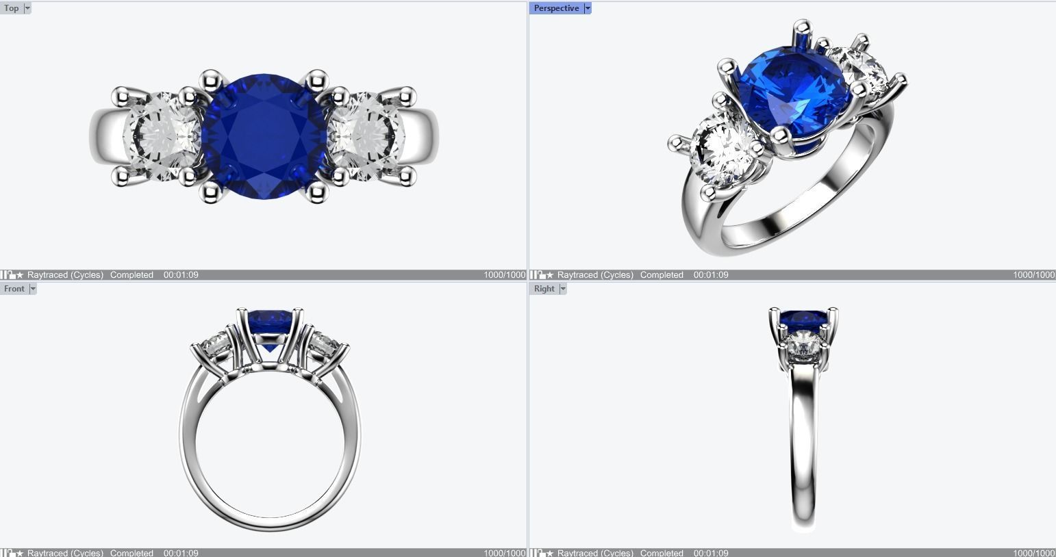 Trilogy 3 Stone Ring 3D print model_3