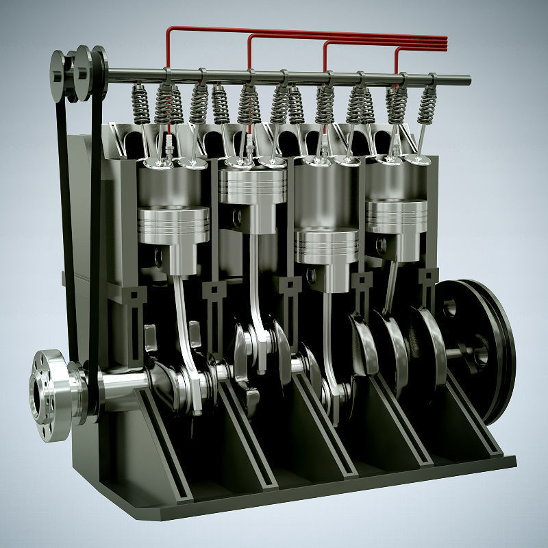 Animated L4 16V Engine Section 3D model_2