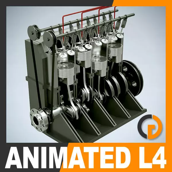 Animated L4 16V Engine Section 3D model_0