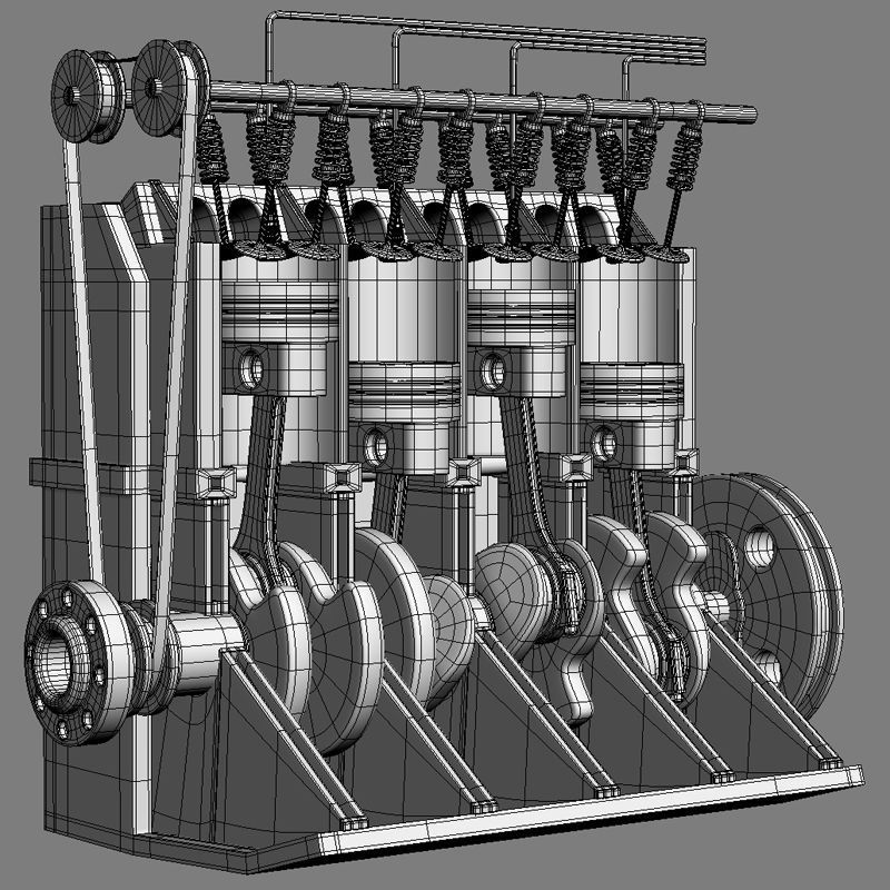 Animated L4 16V Engine Section 3D model_8