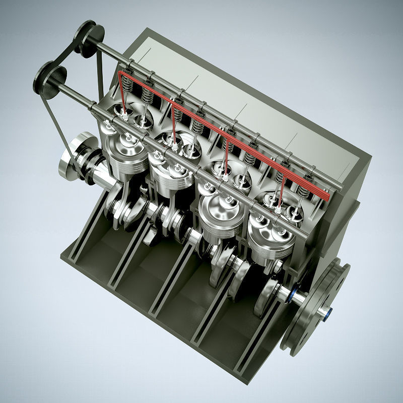 Animated L4 16V Engine Section 3D model_5