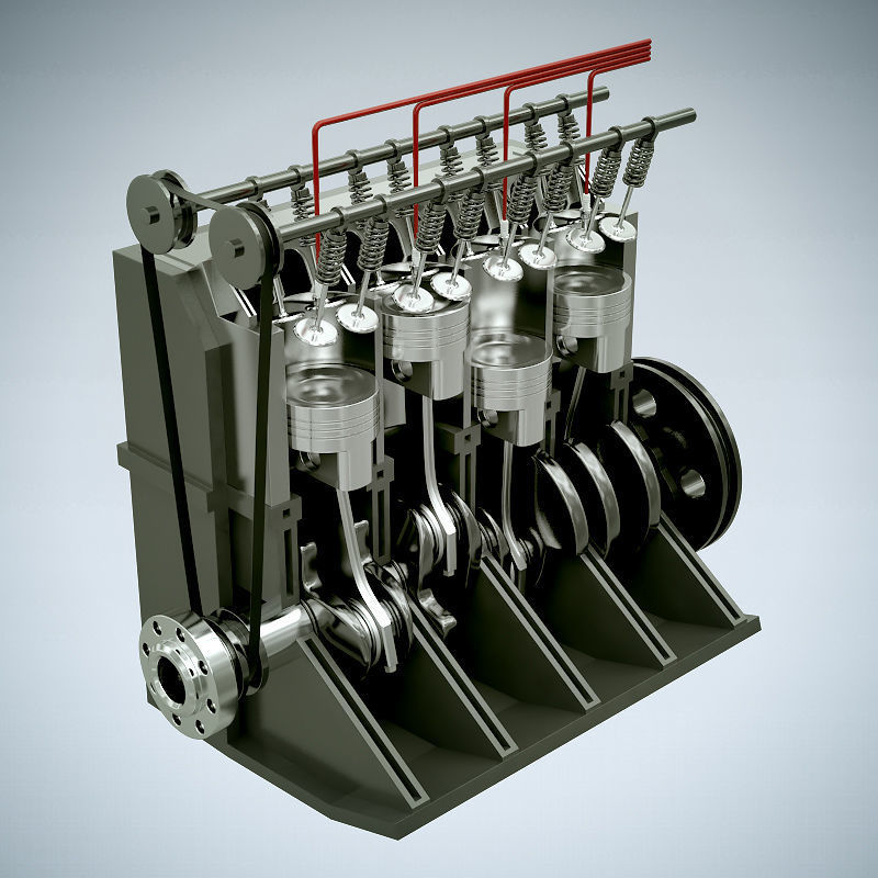 Animated L4 16V Engine Section 3D model_4