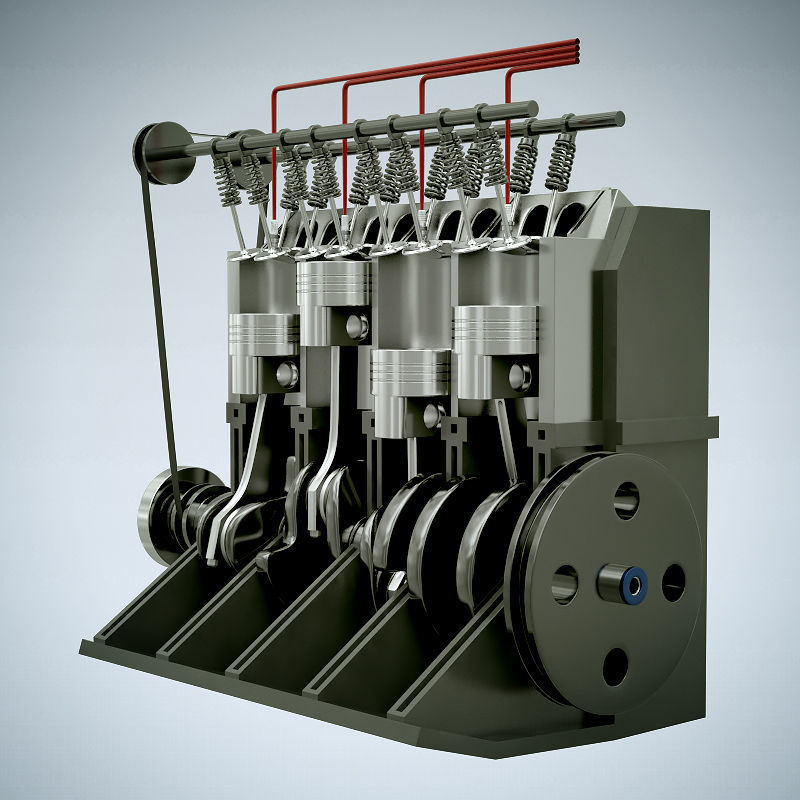 Animated L4 16V Engine Section 3D model_3
