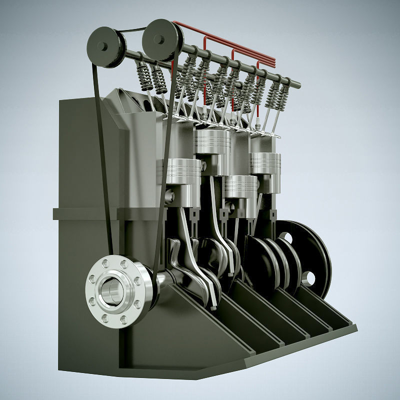 Animated L4 16V Engine Section 3D model_7