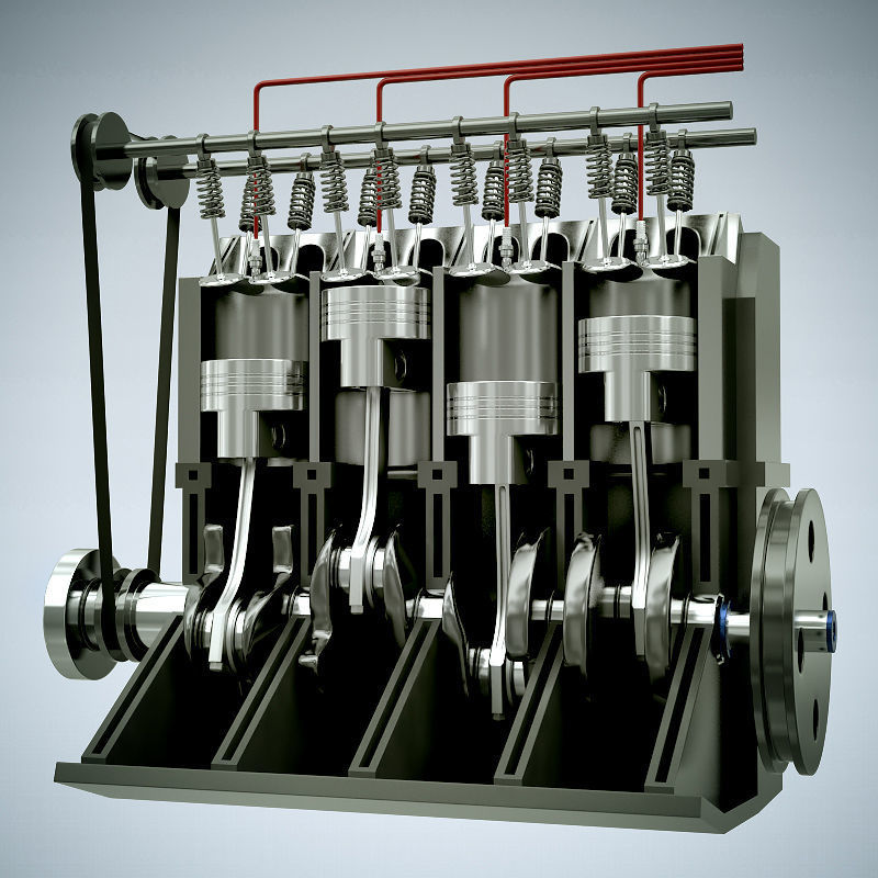 Animated L4 16V Engine Section 3D model_6