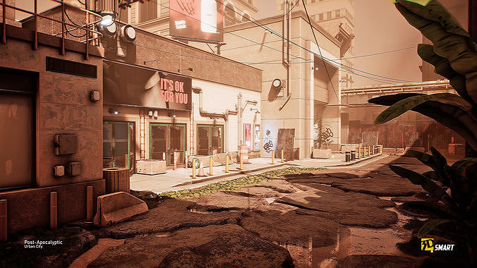 Post-Apocalyptic Urban City Low-poly 3D model