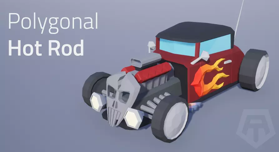 Hot Rod Polygonal Car Model - Game Ready Low-poly 3D model_0