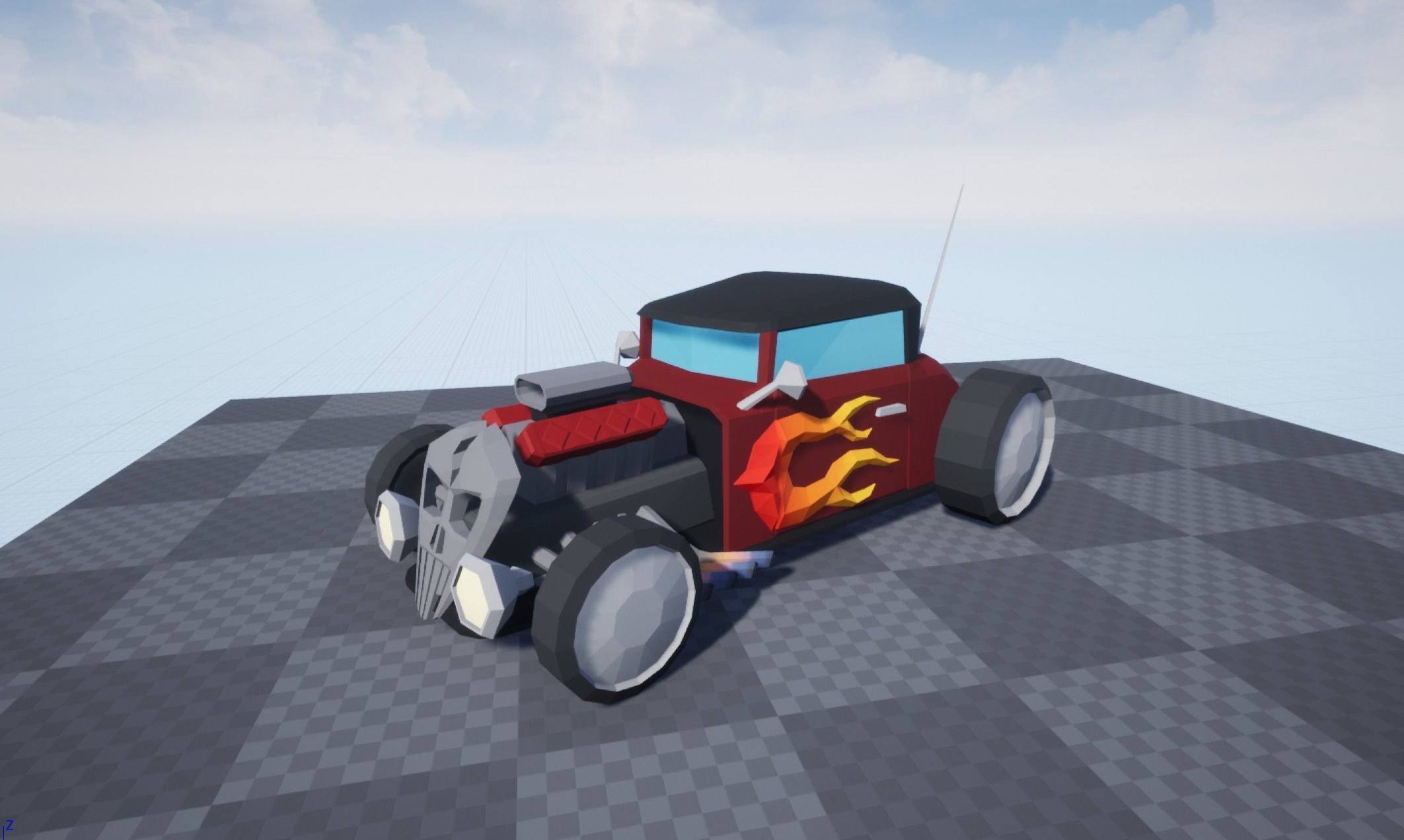 Hot Rod Polygonal Car Model - Game Ready Low-poly 3D model_3