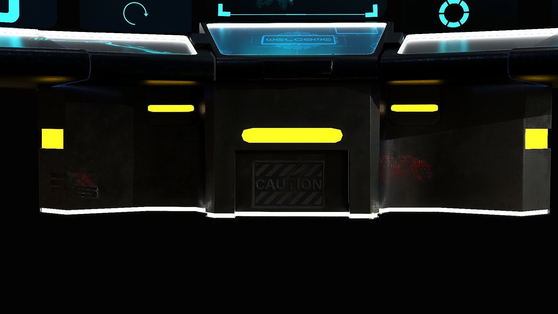 Sci-Fi Triple Console Game Ready Low-poly 3D model_7