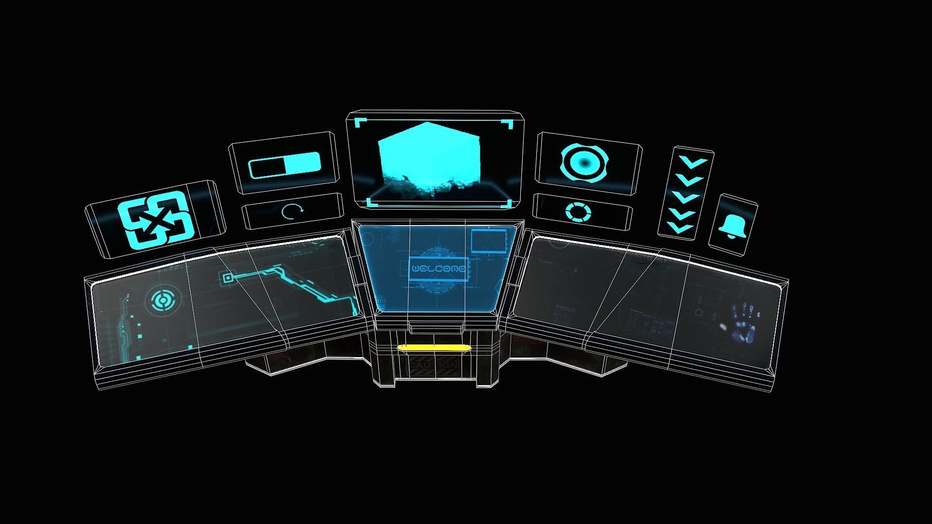 Sci-Fi Triple Console Game Ready Low-poly 3D model_15