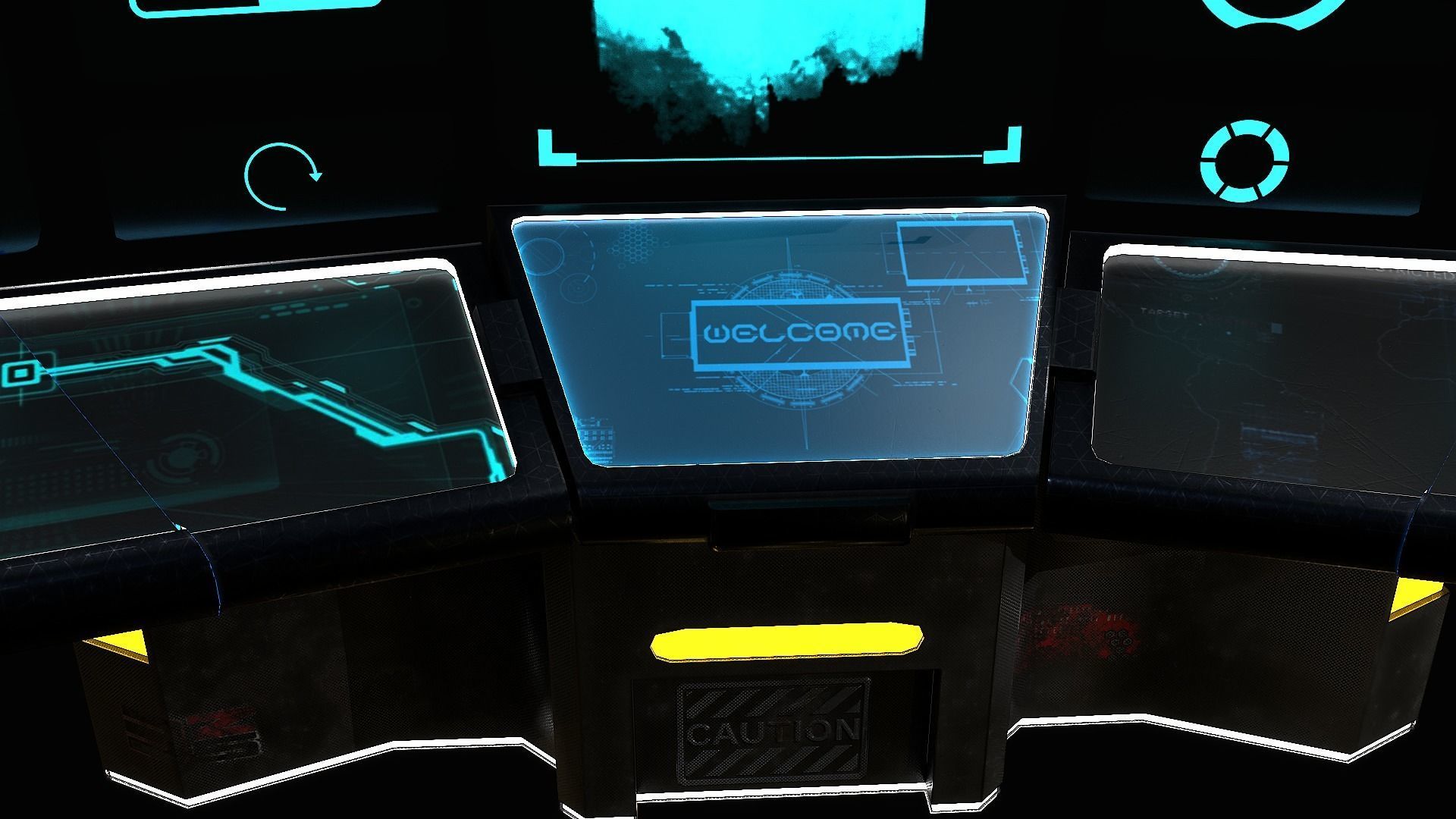 Sci-Fi Triple Console Game Ready Low-poly 3D model_6