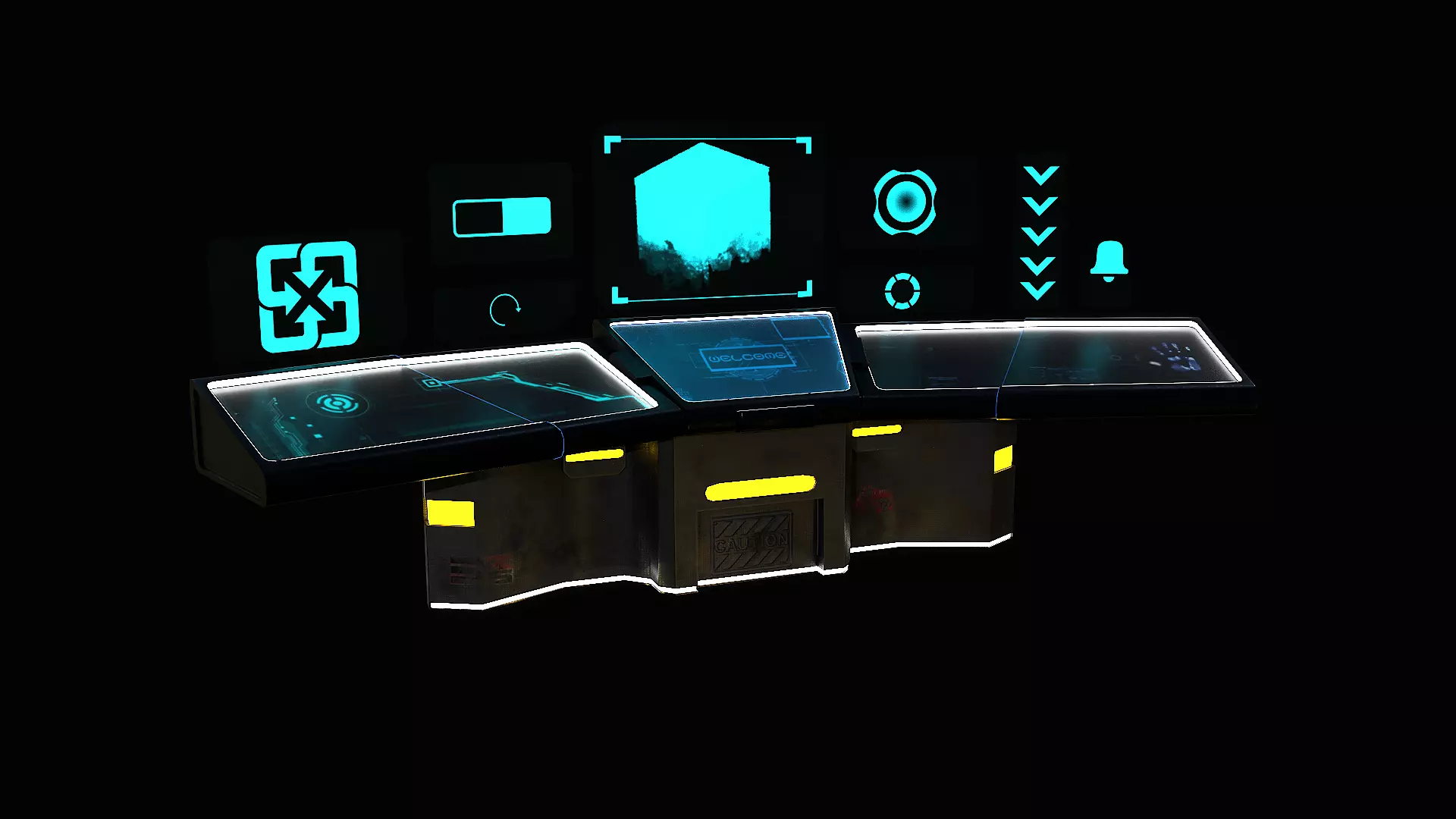 Sci-Fi Triple Console Game Ready Low-poly 3D model_0