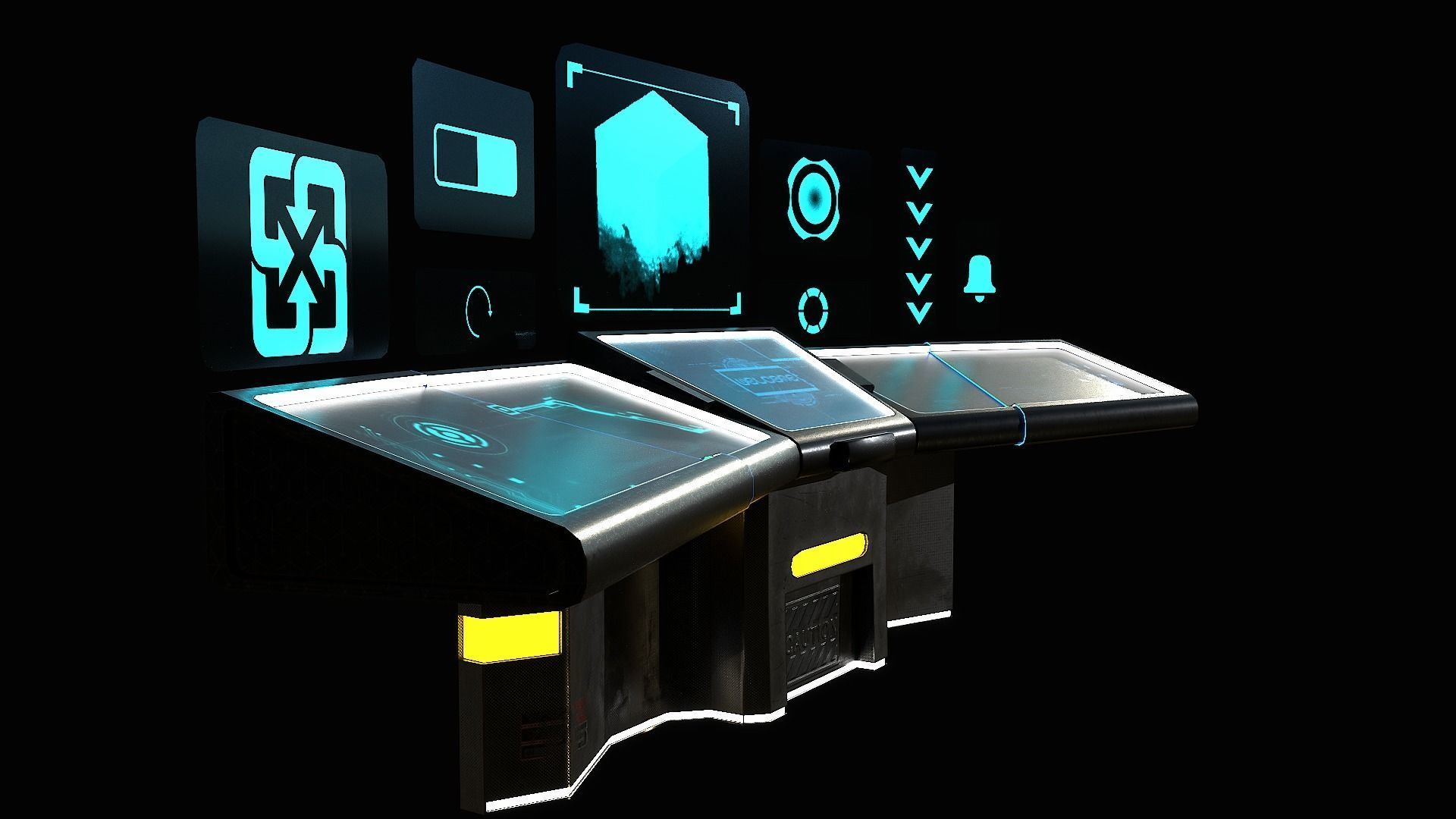 Sci-Fi Triple Console Game Ready Low-poly 3D model_9