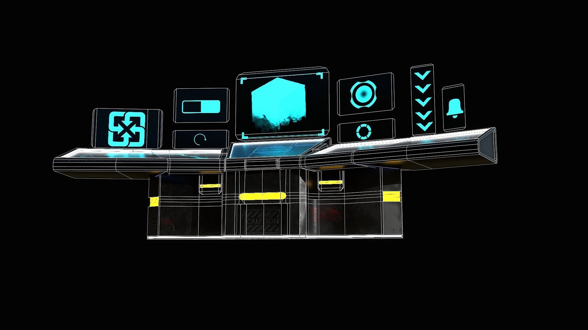 Sci-Fi Triple Console Game Ready Low-poly 3D model_13