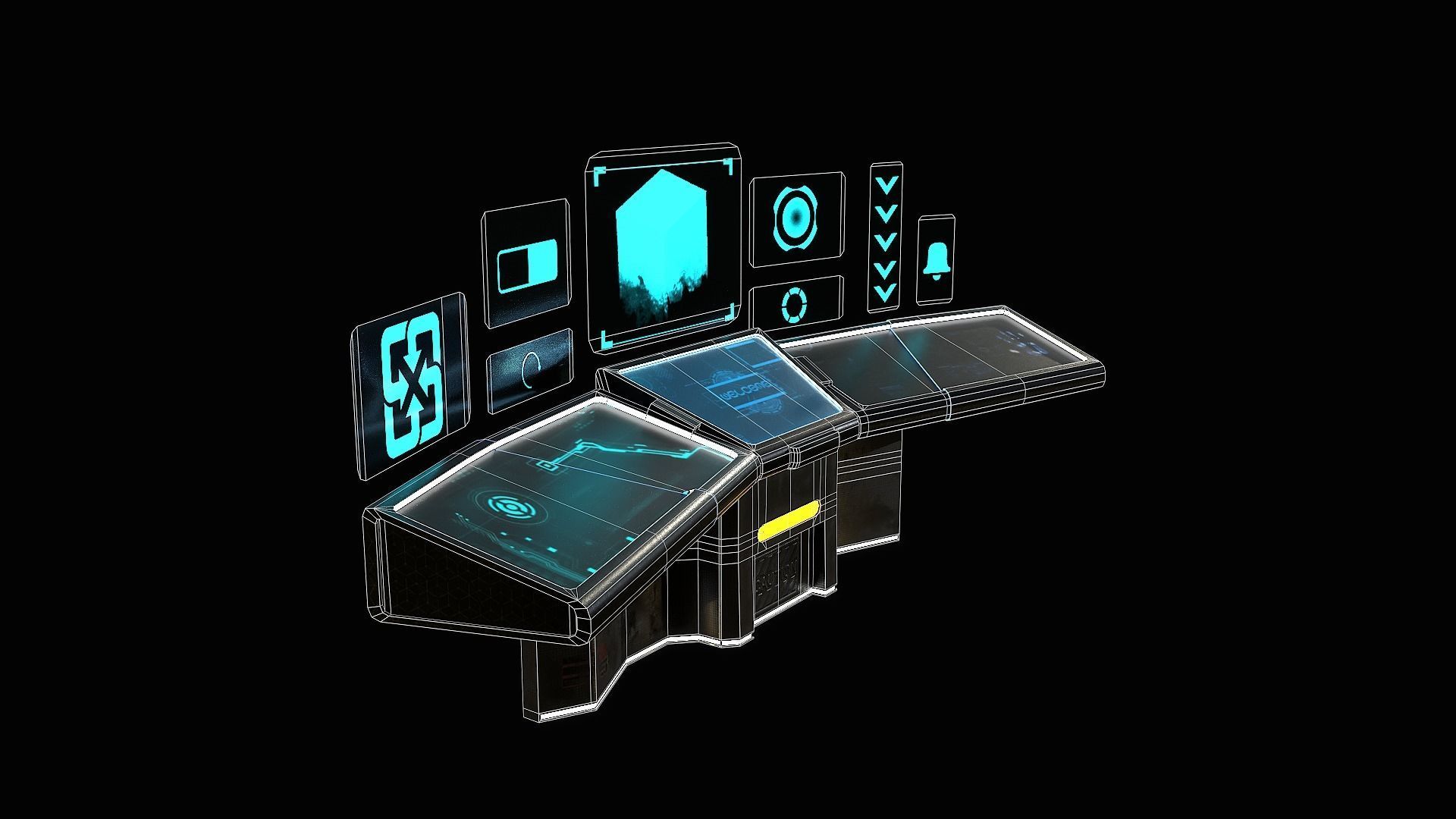 Sci-Fi Triple Console Game Ready Low-poly 3D model_12