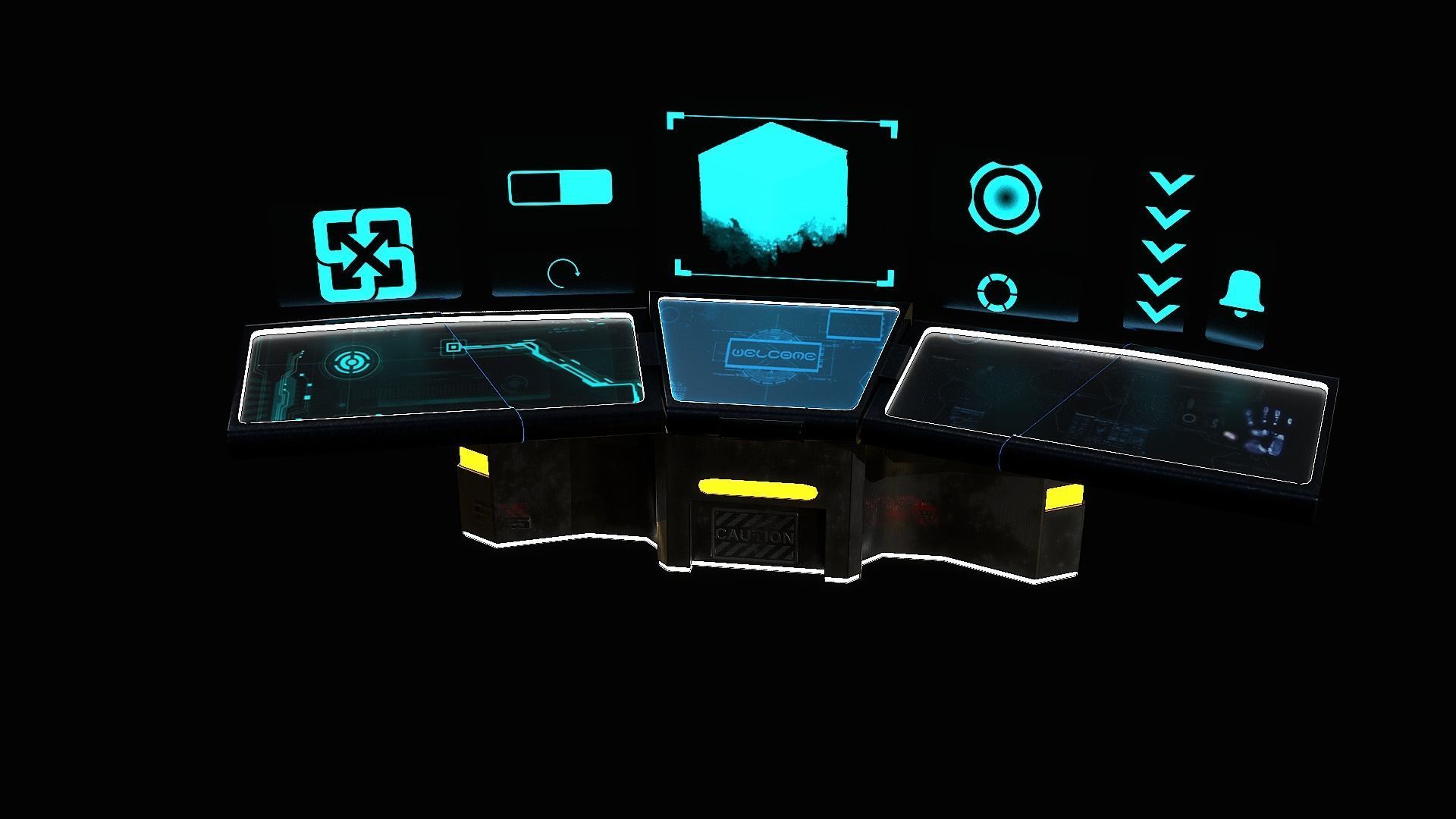 Sci-Fi Triple Console Game Ready Low-poly 3D model_2