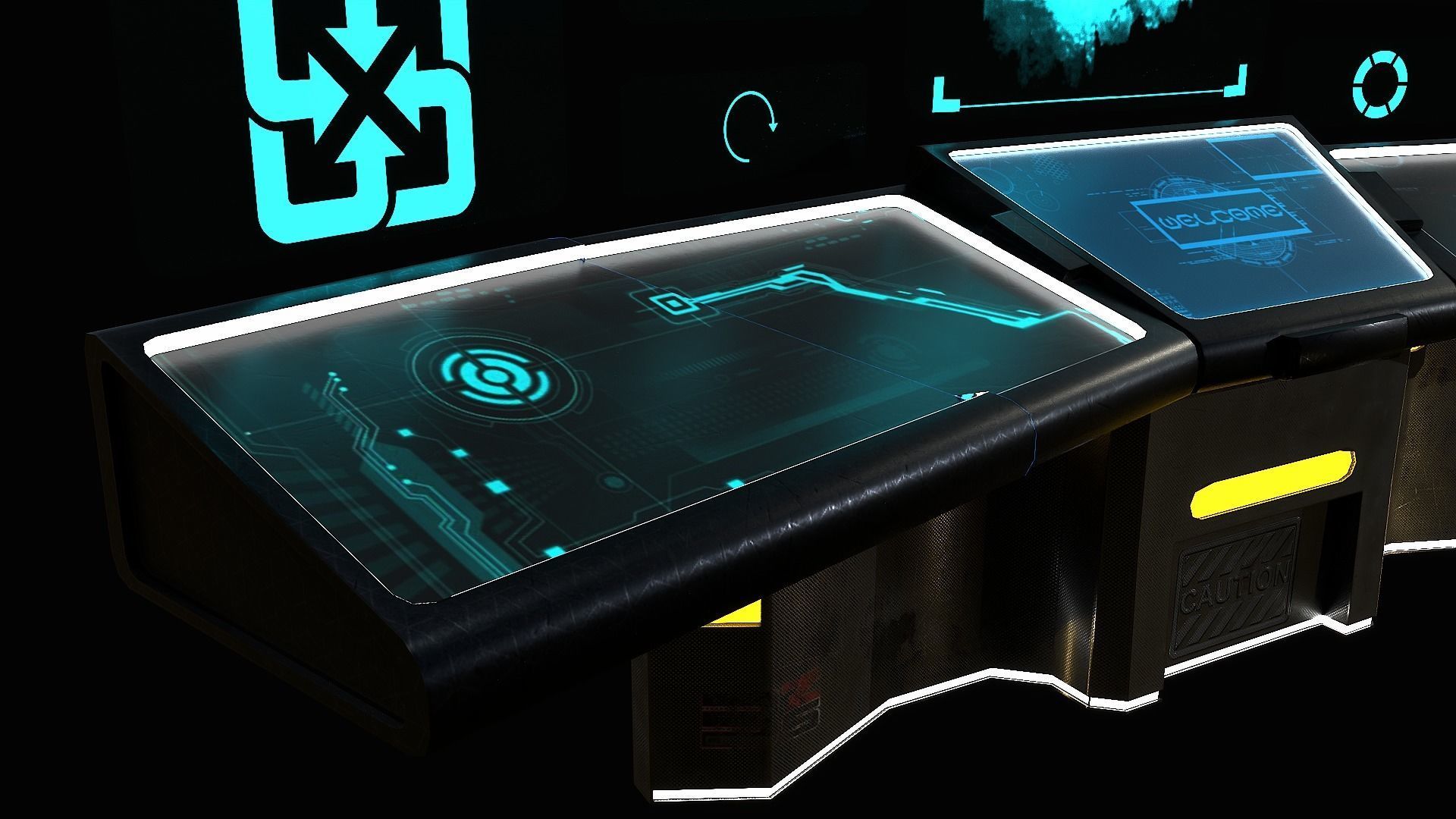 Sci-Fi Triple Console Game Ready Low-poly 3D model_5