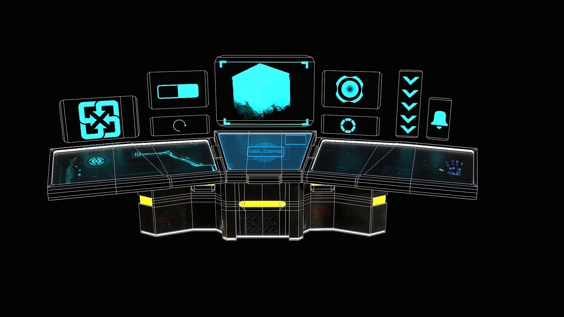 Sci-Fi Triple Console Game Ready Low-poly 3D model_11