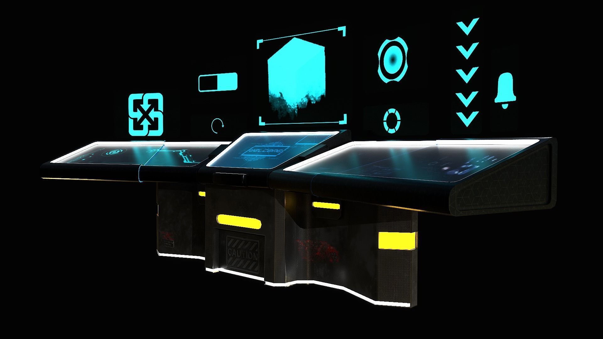 Sci-Fi Triple Console Game Ready Low-poly 3D model_10