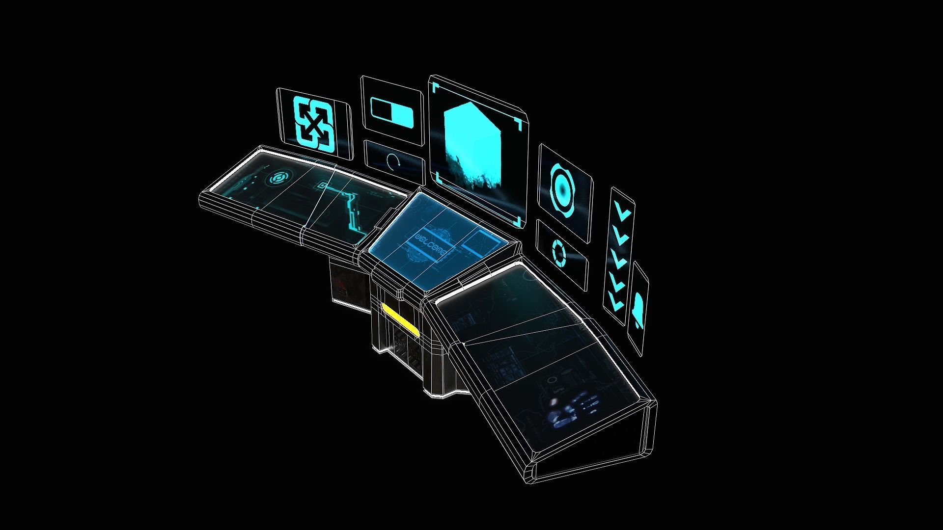 Sci-Fi Triple Console Game Ready Low-poly 3D model_14