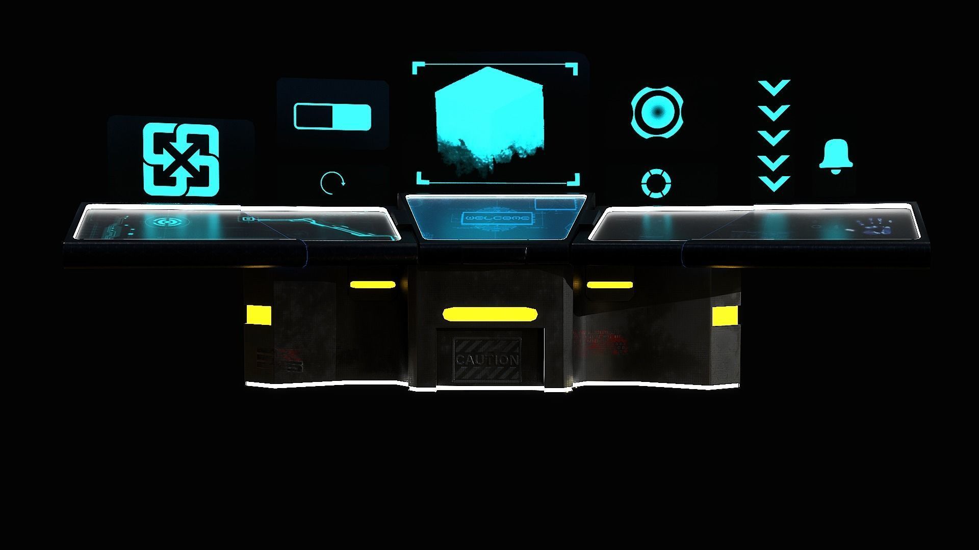 Sci-Fi Triple Console Game Ready Low-poly 3D model_8
