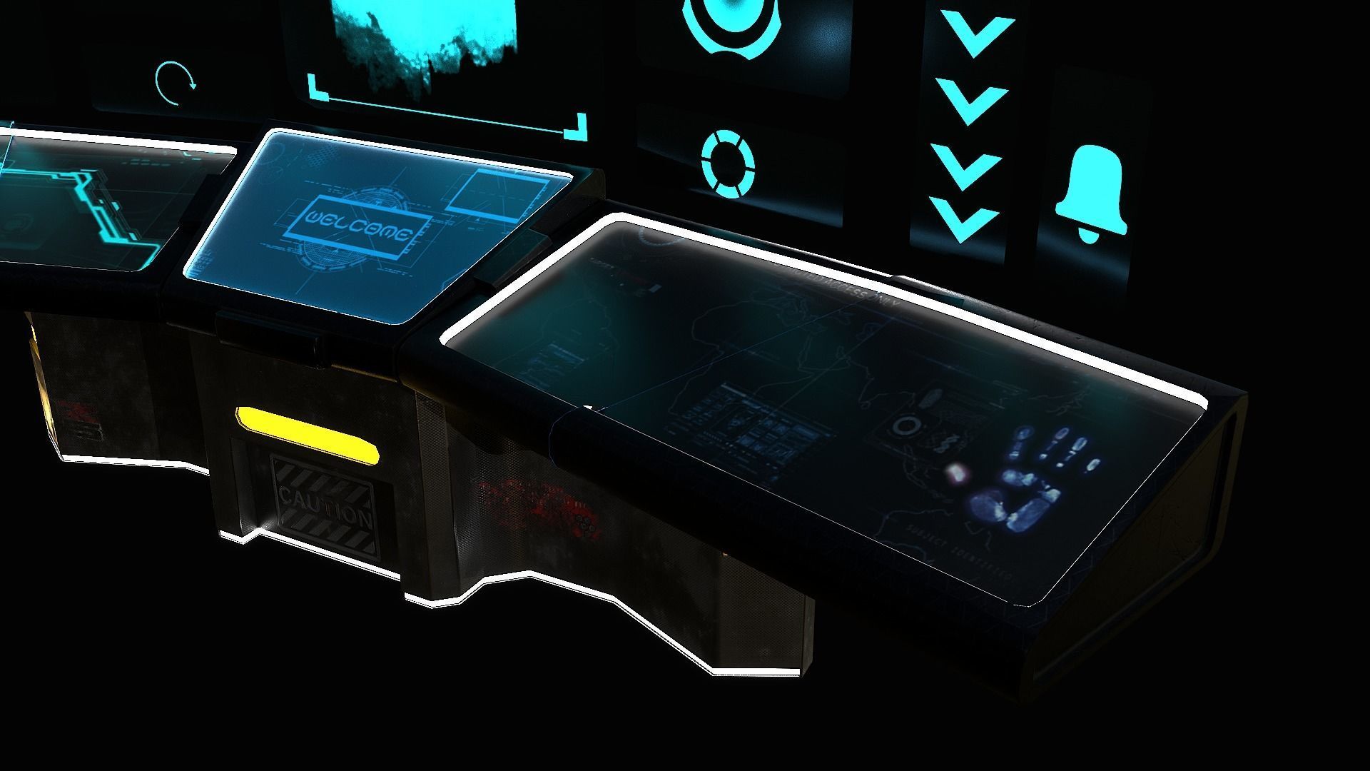 Sci-Fi Triple Console Game Ready Low-poly 3D model_4
