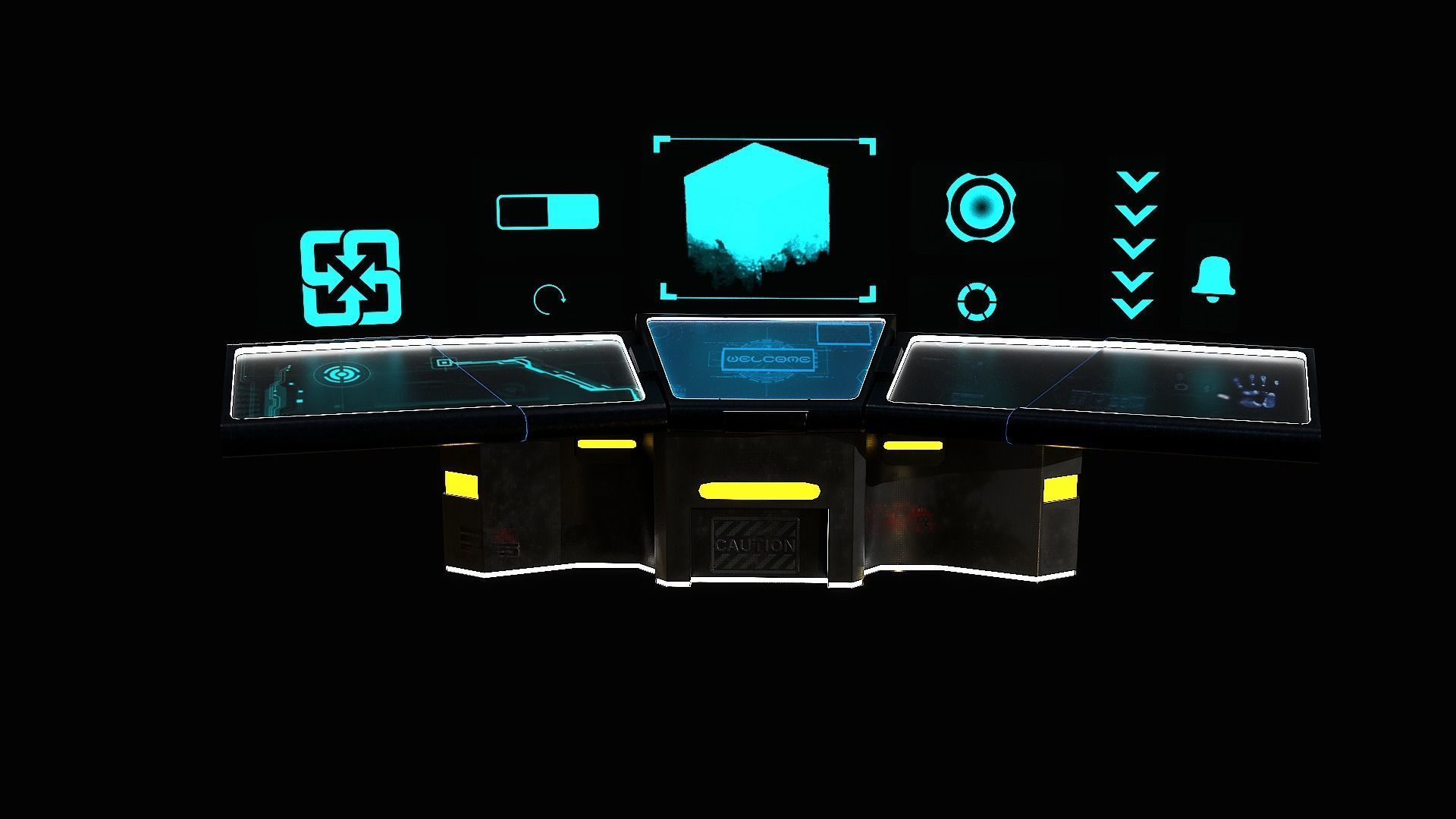 Sci-Fi Triple Console Game Ready Low-poly 3D model_3