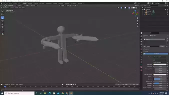 Semi low poly human model with swords