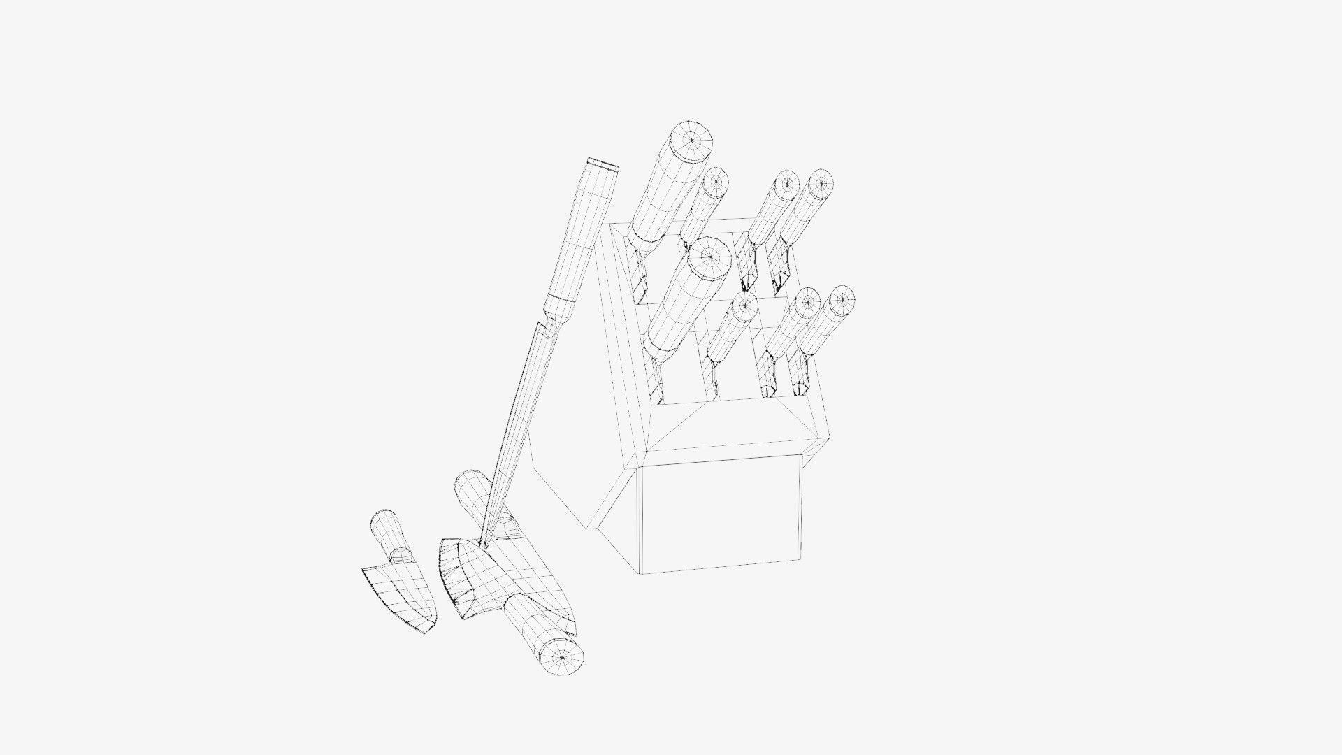 set of kitchen knives Low-poly 3D model_14