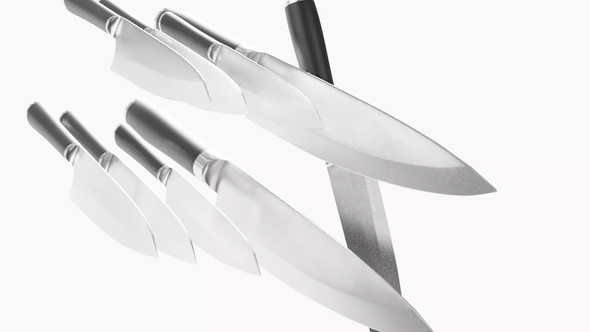 set of kitchen knives Low-poly 3D model_0
