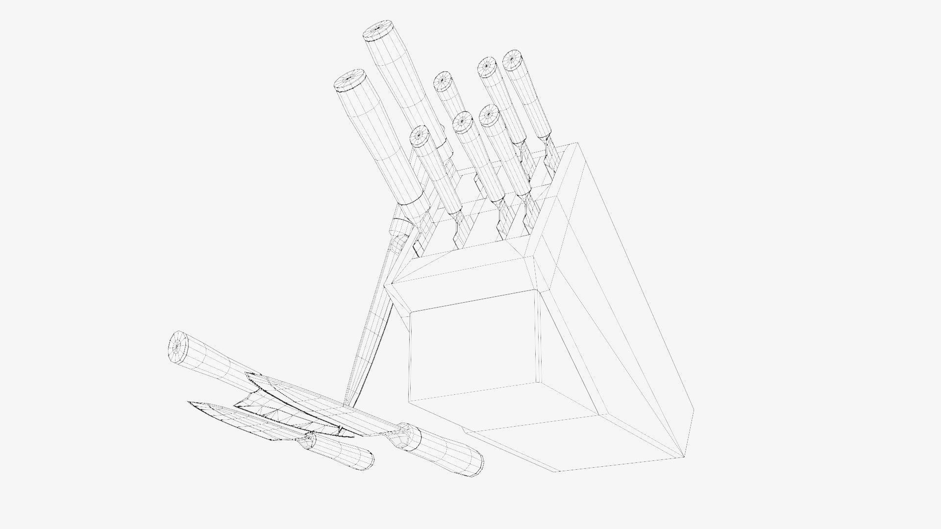 set of kitchen knives Low-poly 3D model_15