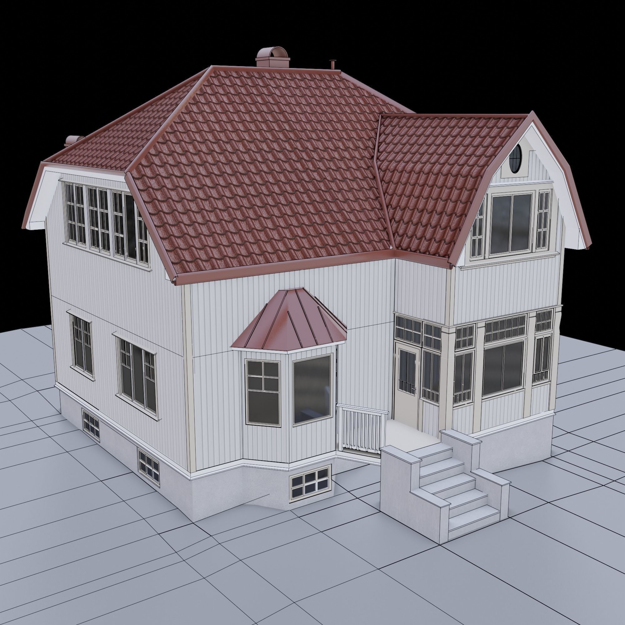 Castle style house 3D model_2