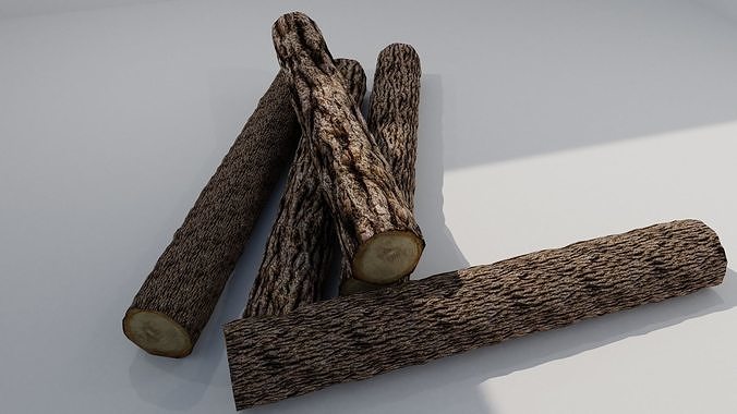 Log 3D Model three logs of wood Low-poly 3D model