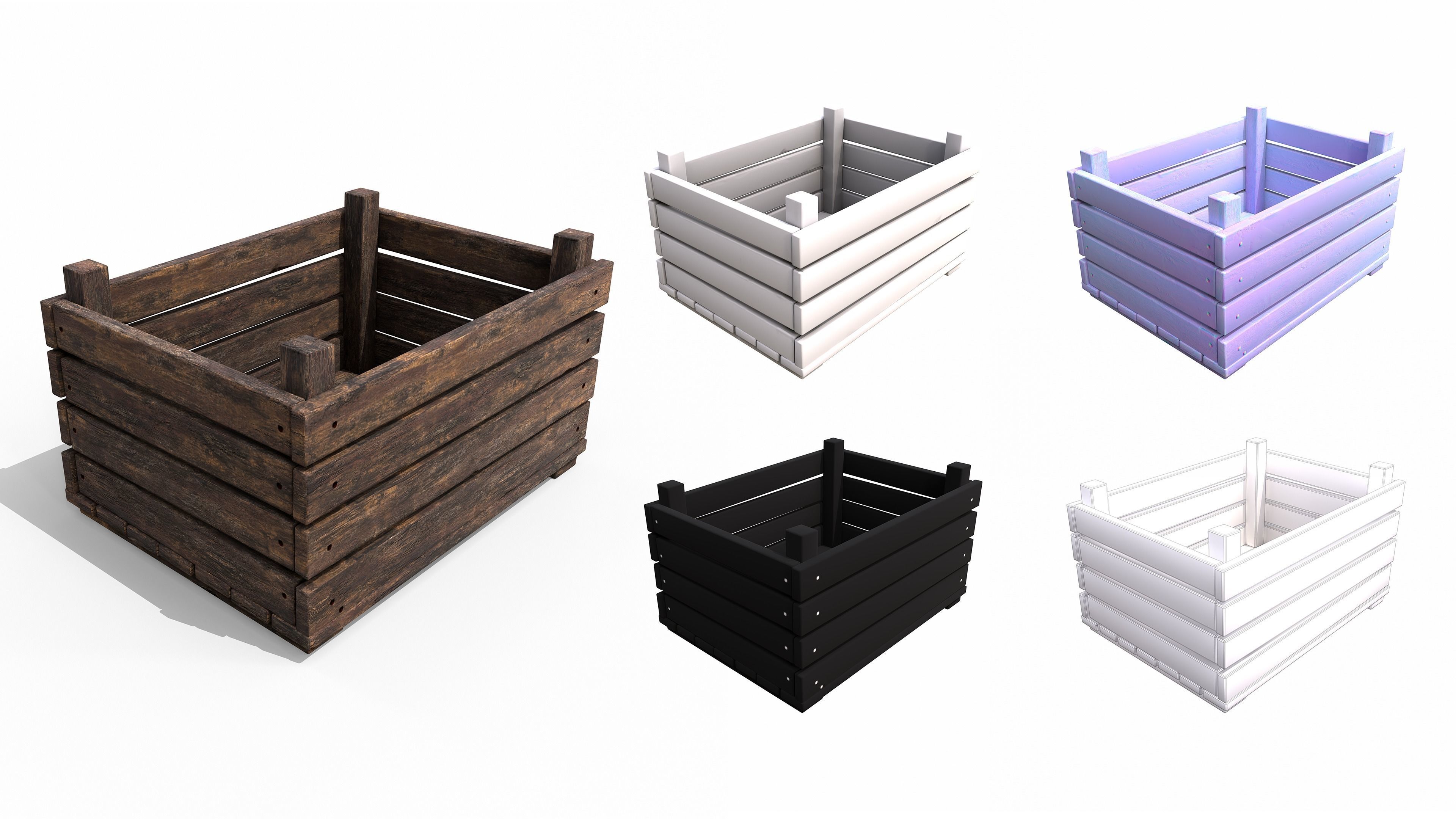 Old Wooden Box GameReady LowPoly PBR Low-poly 3D model_2