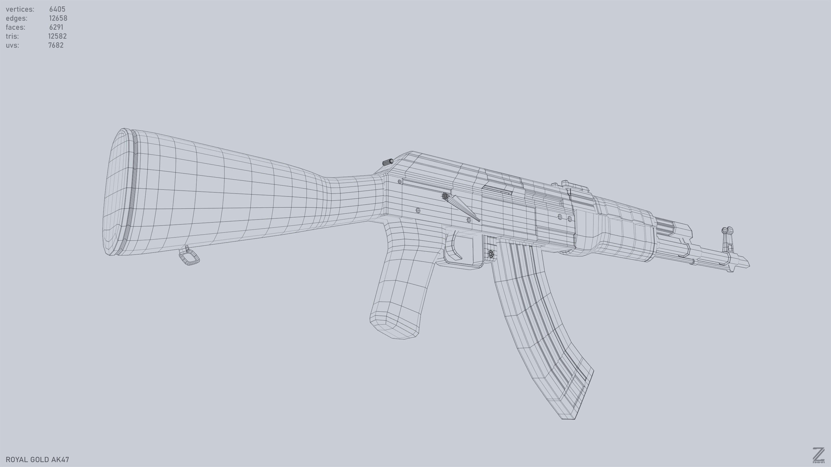 Royal Gold Ak47 Low-poly 3D model_15