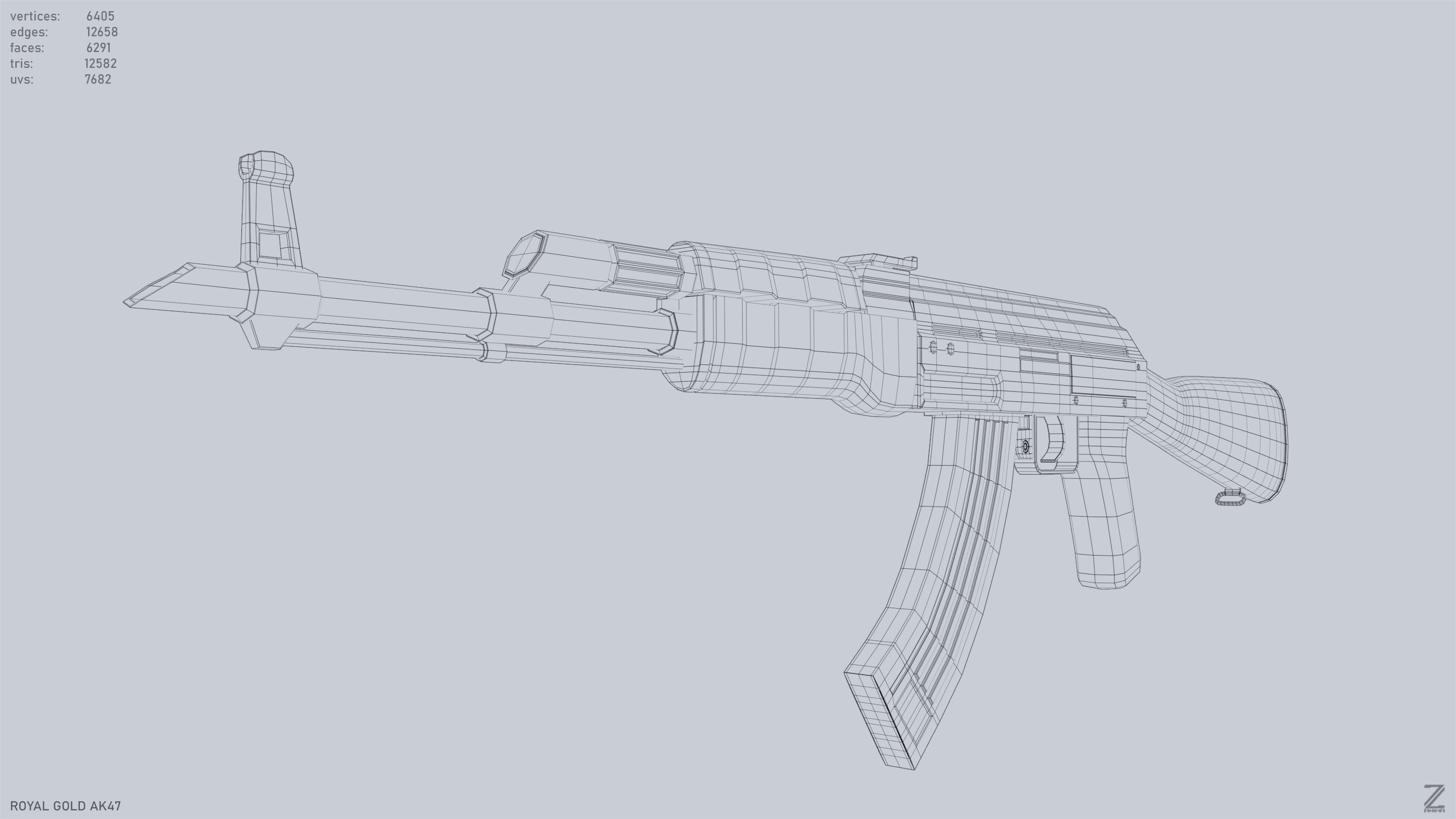 Royal Gold Ak47 Low-poly 3D model_12