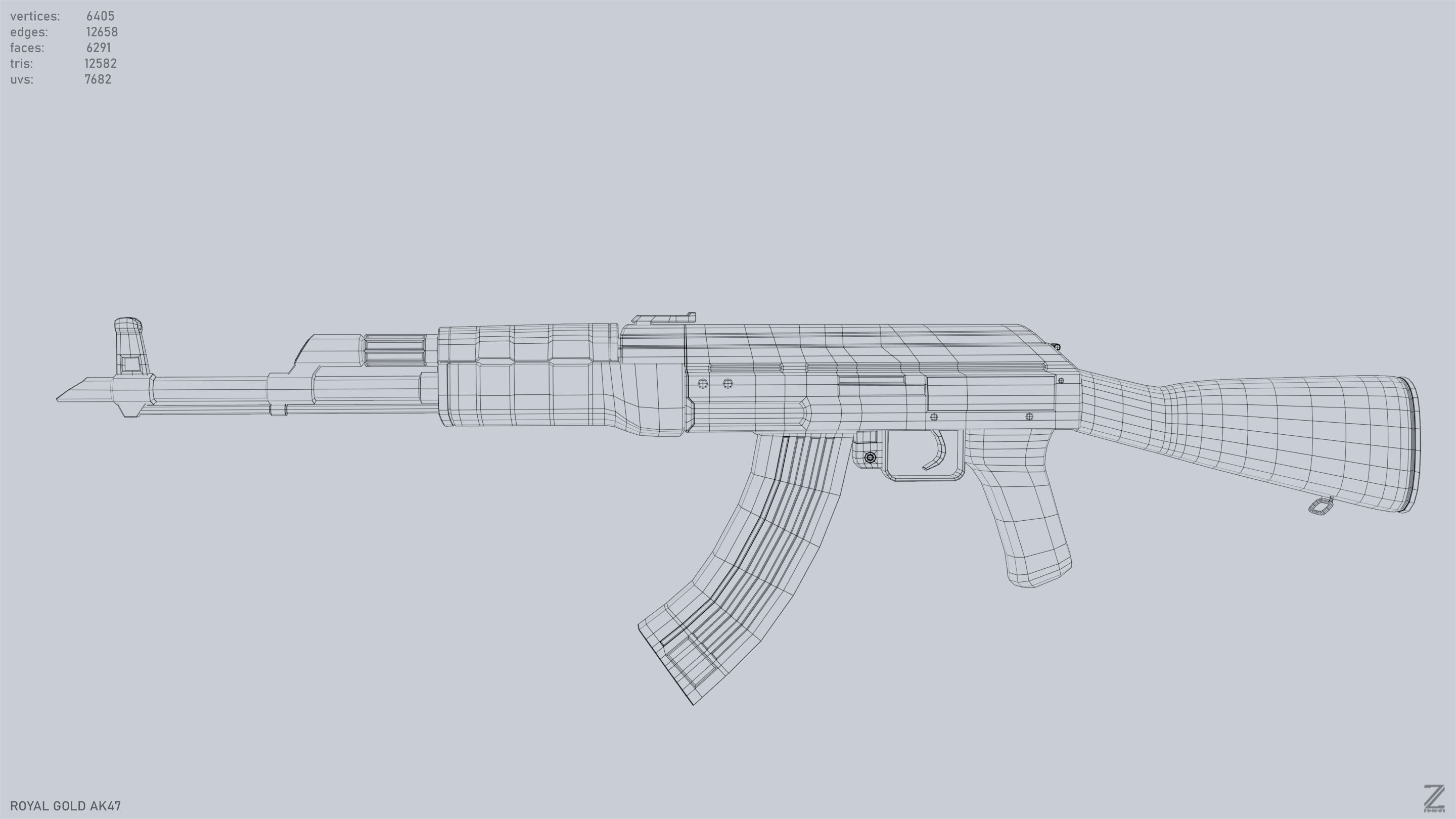 Royal Gold Ak47 Low-poly 3D model_9