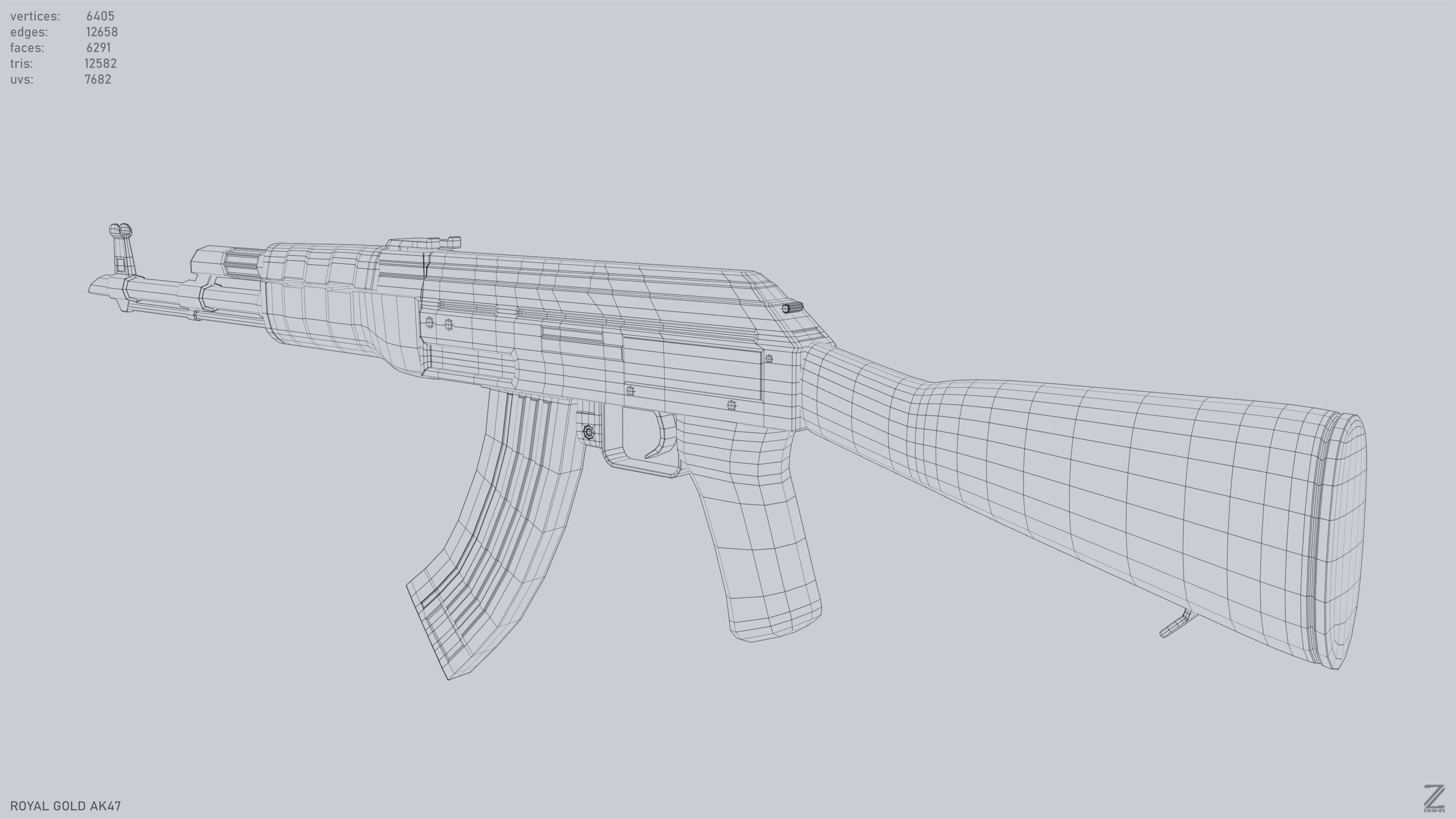 Royal Gold Ak47 Low-poly 3D model_10