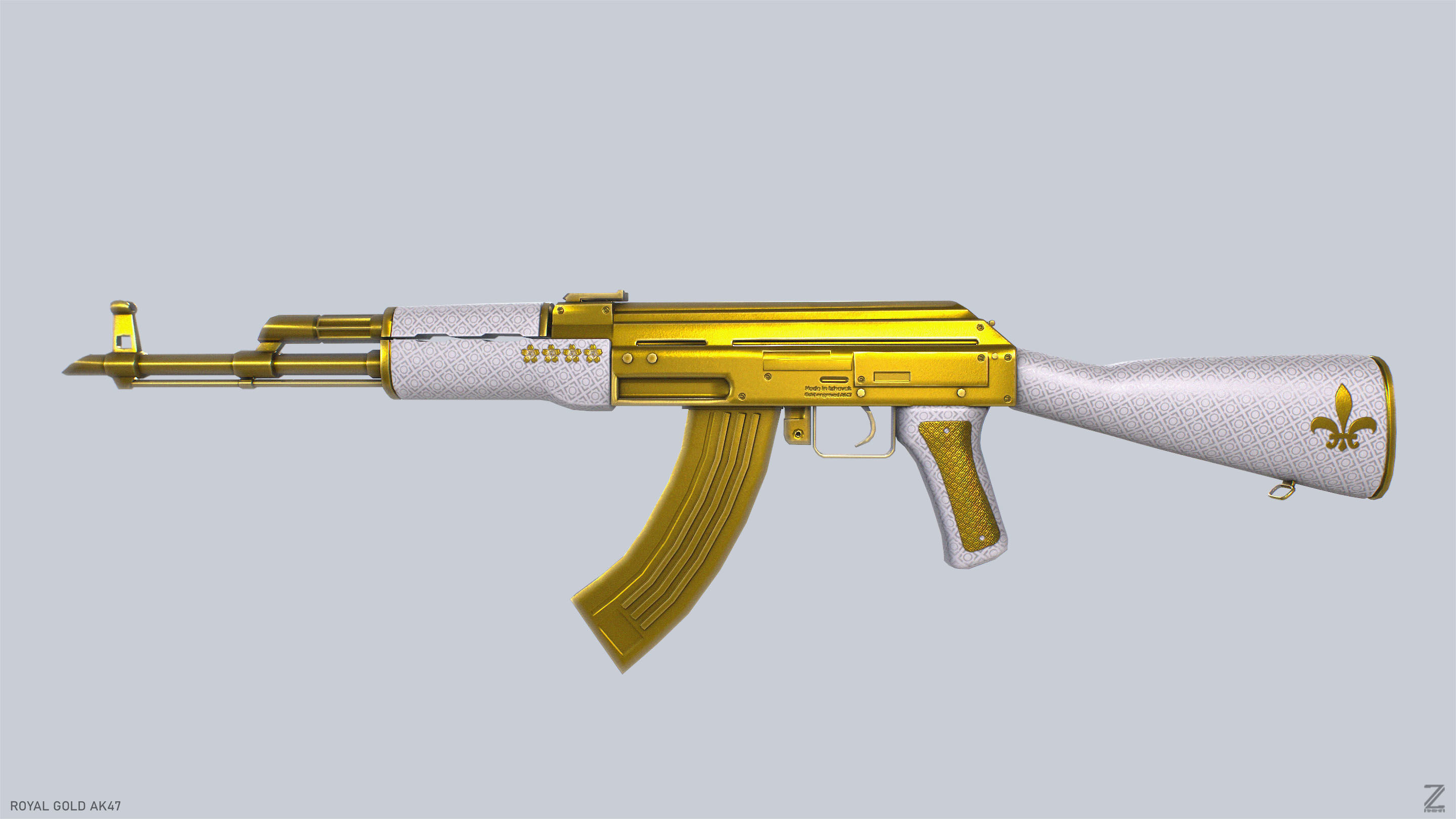 Royal Gold Ak47 Low-poly 3D model_5