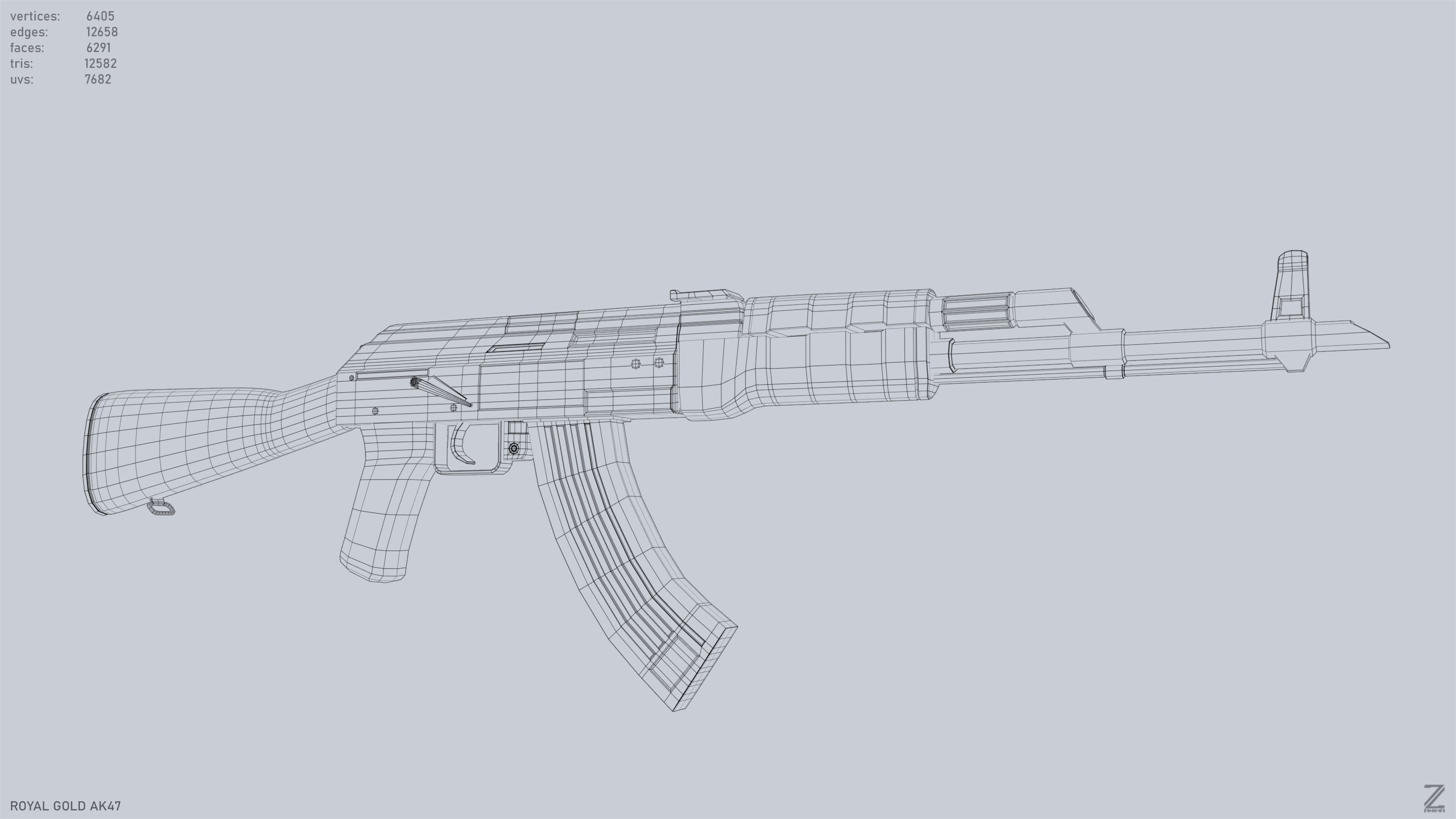 Royal Gold Ak47 Low-poly 3D model_13