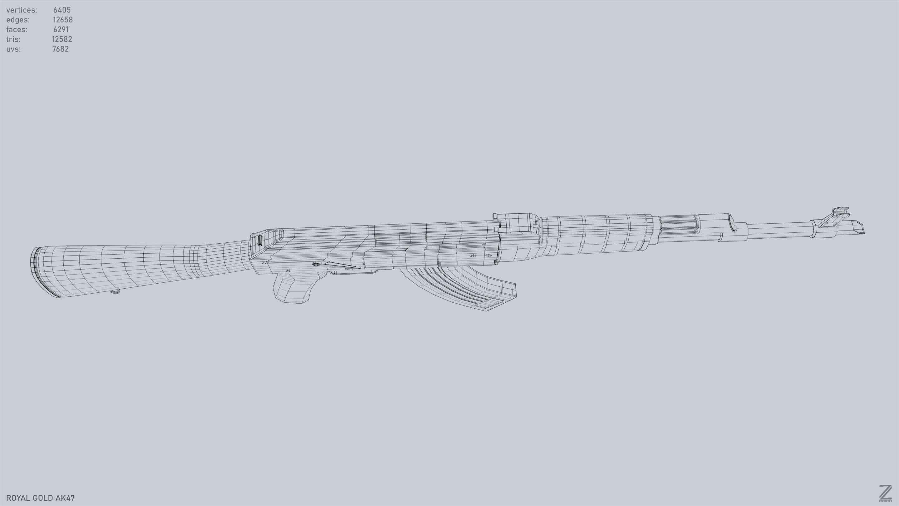 Royal Gold Ak47 Low-poly 3D model_14