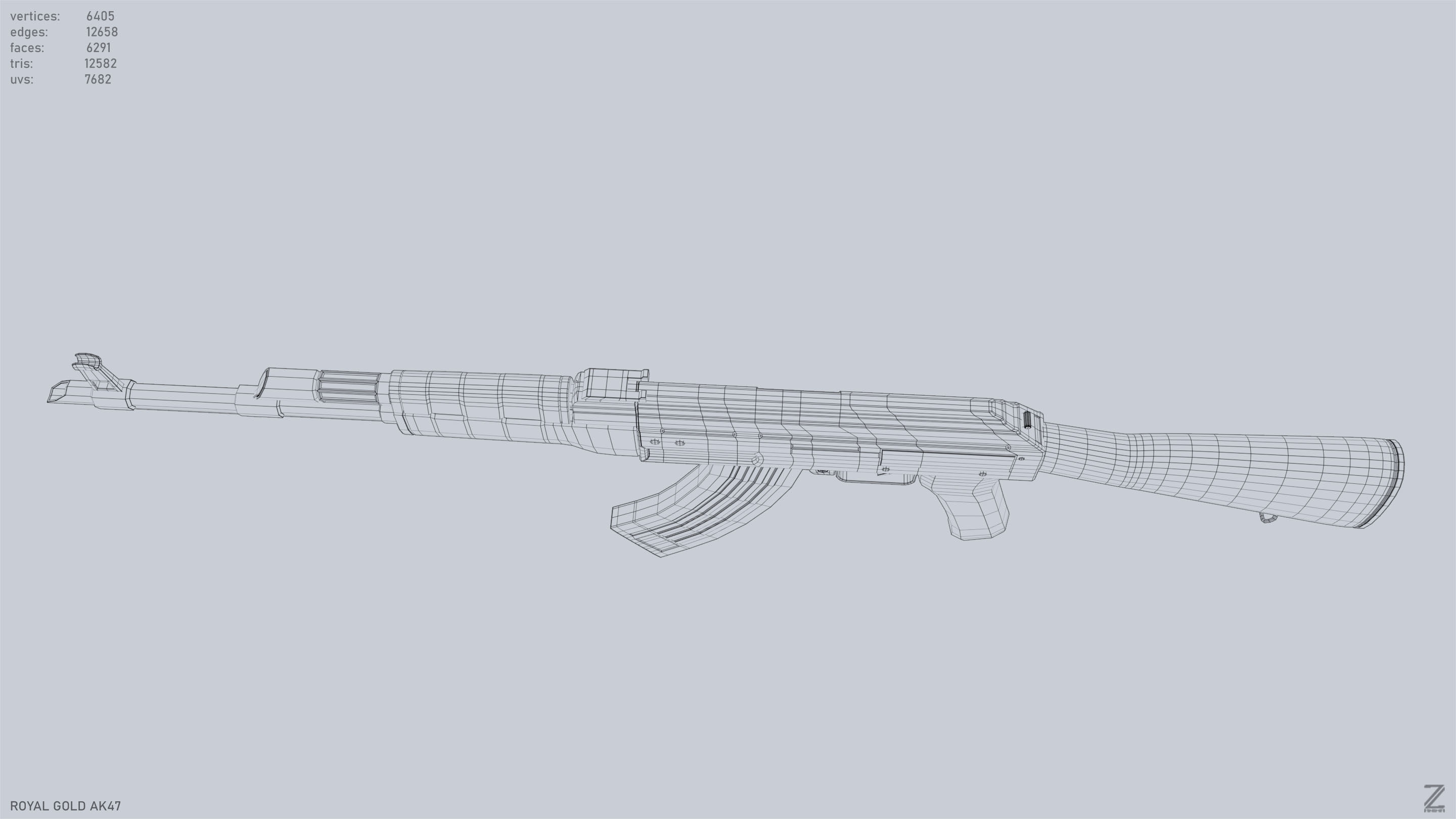 Royal Gold Ak47 Low-poly 3D model_11