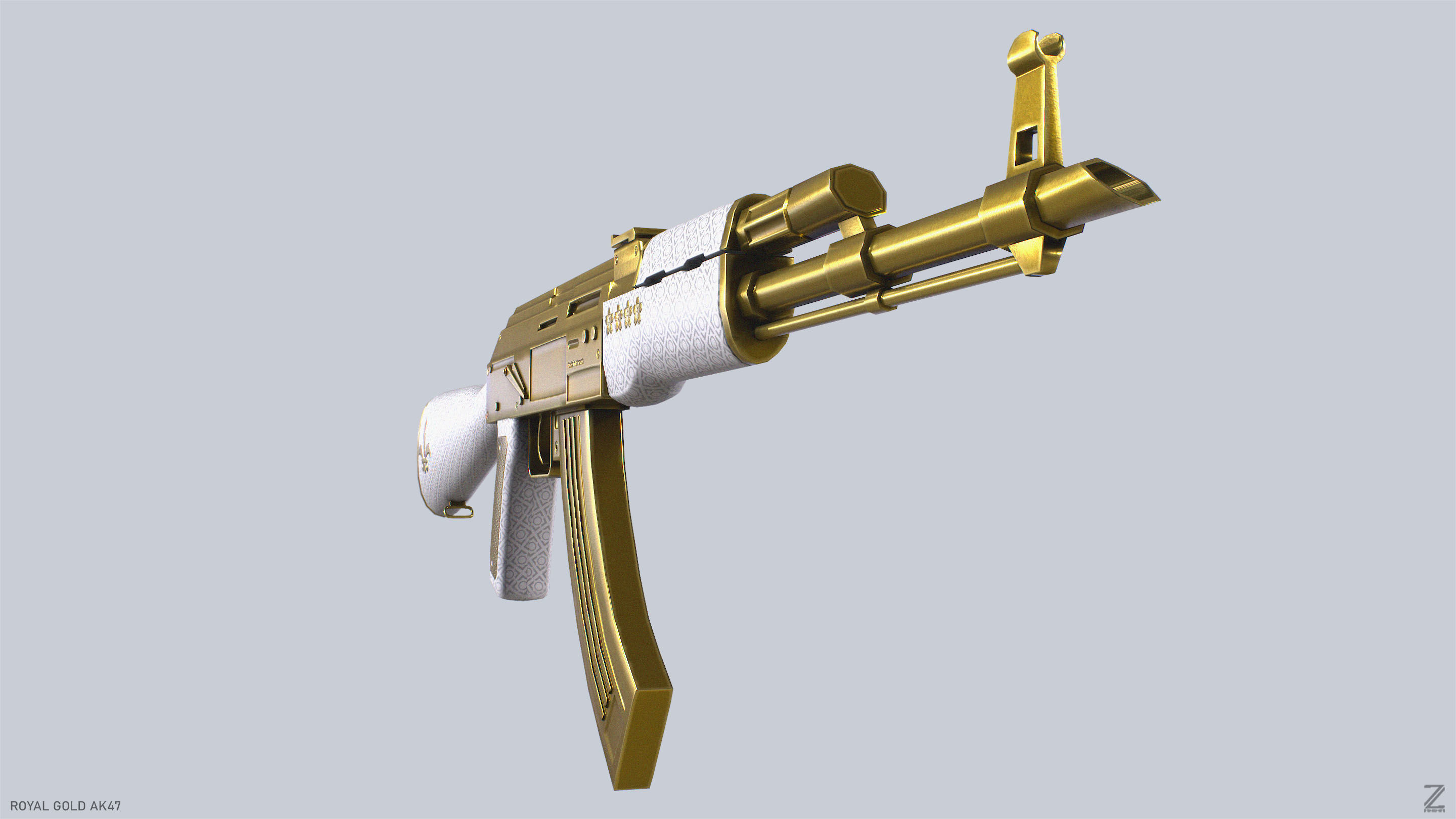 Royal Gold Ak47 Low-poly 3D model_7