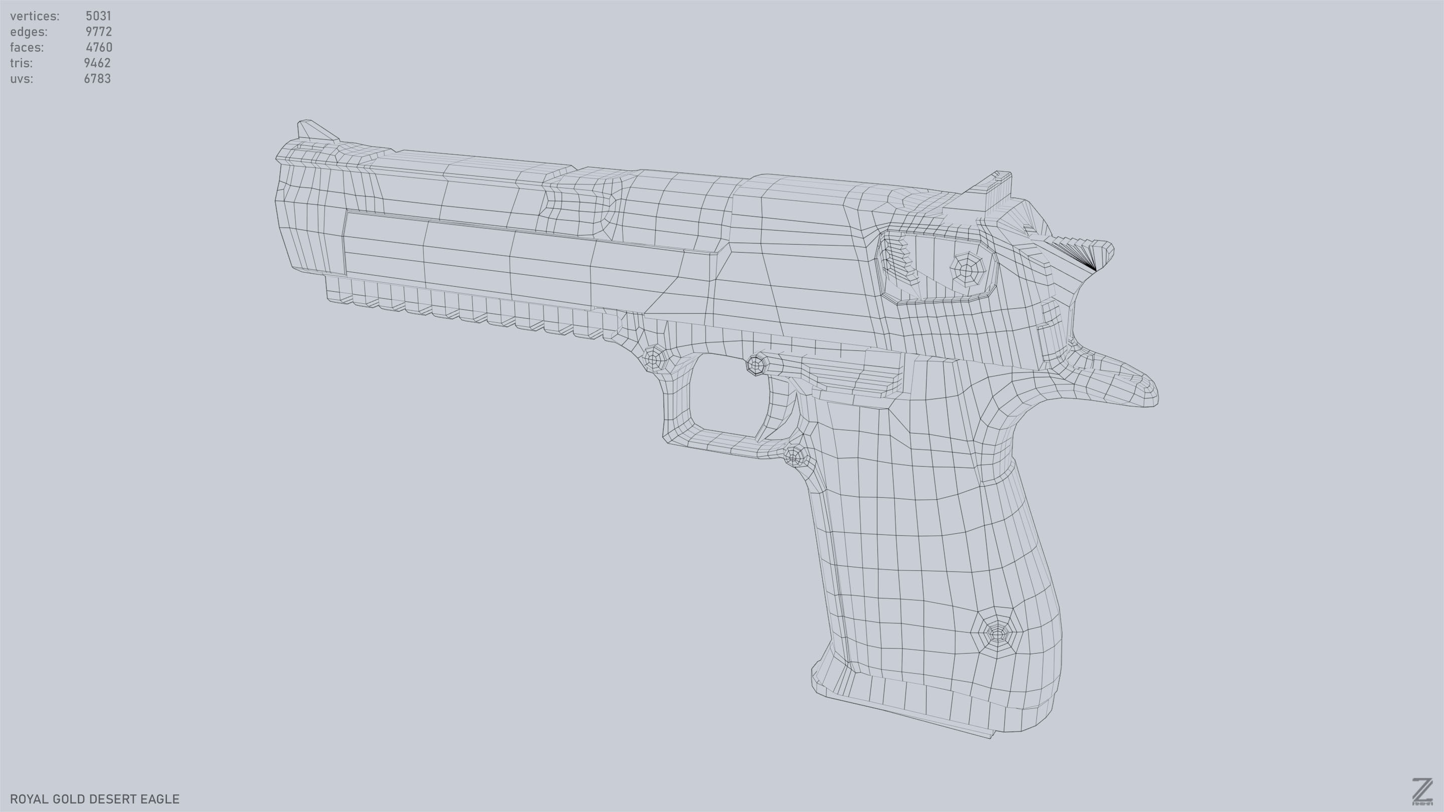 Royal Gold Desert Eagle Low-poly 3D model_10
