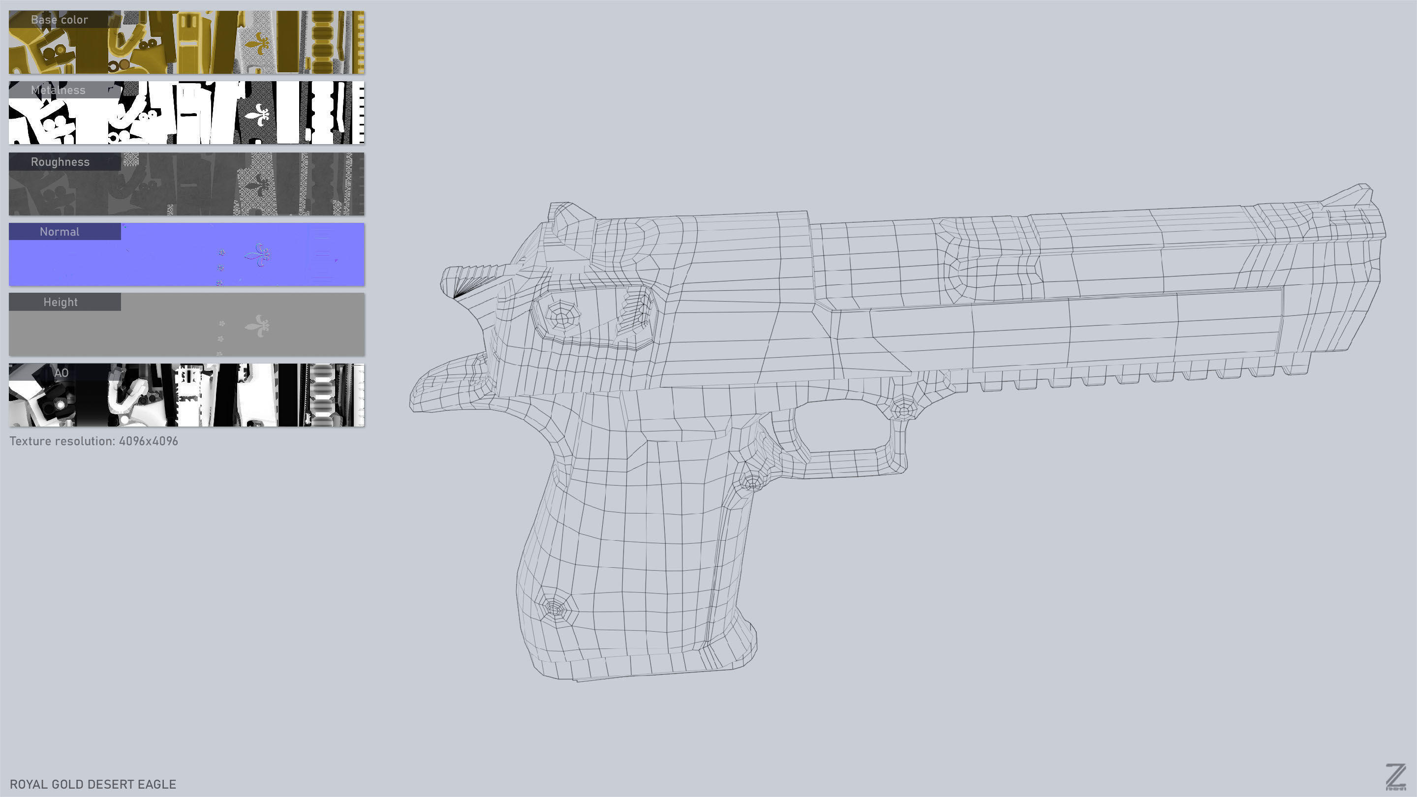 Royal Gold Desert Eagle Low-poly 3D model_3