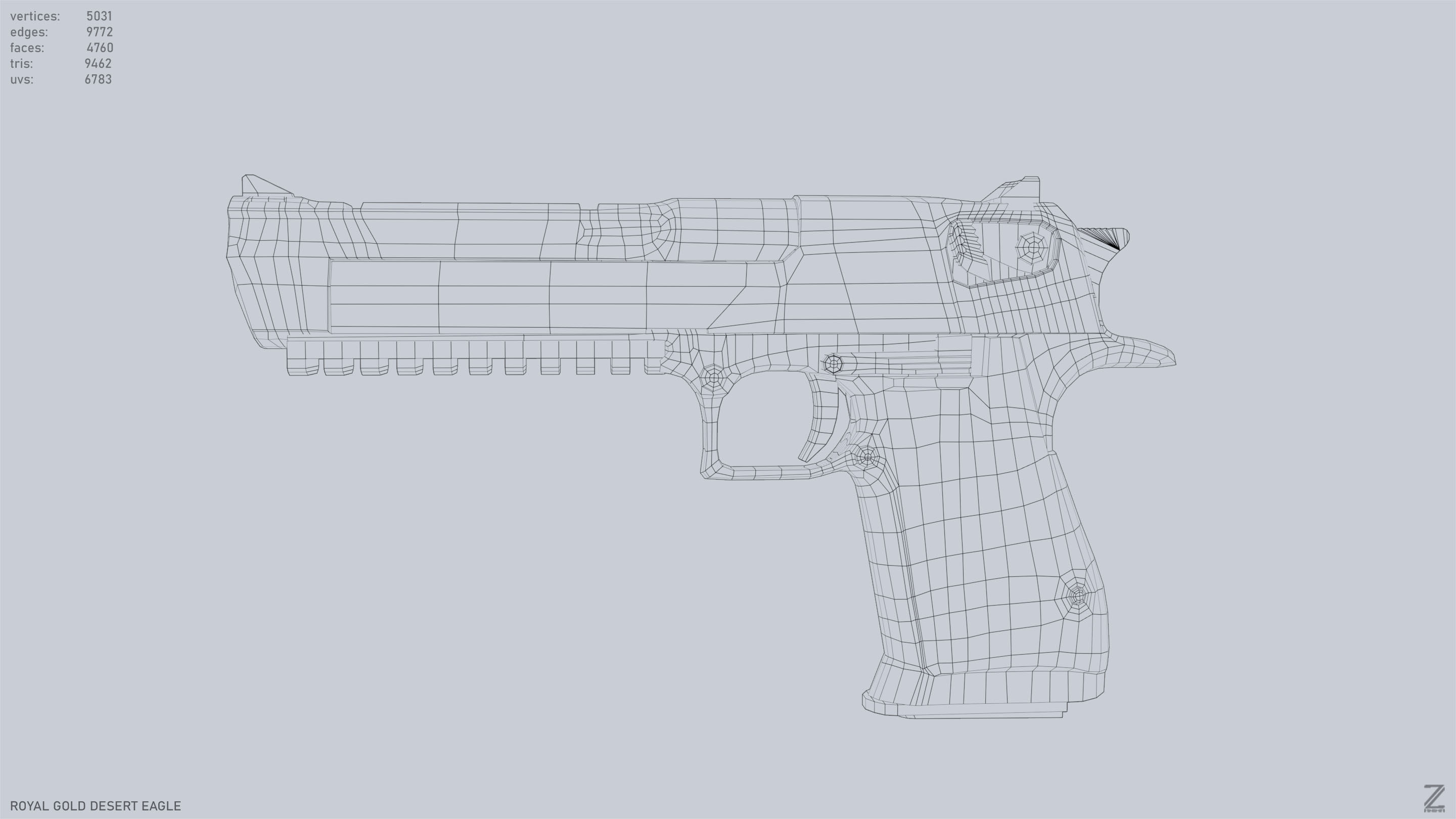 Royal Gold Desert Eagle Low-poly 3D model_9